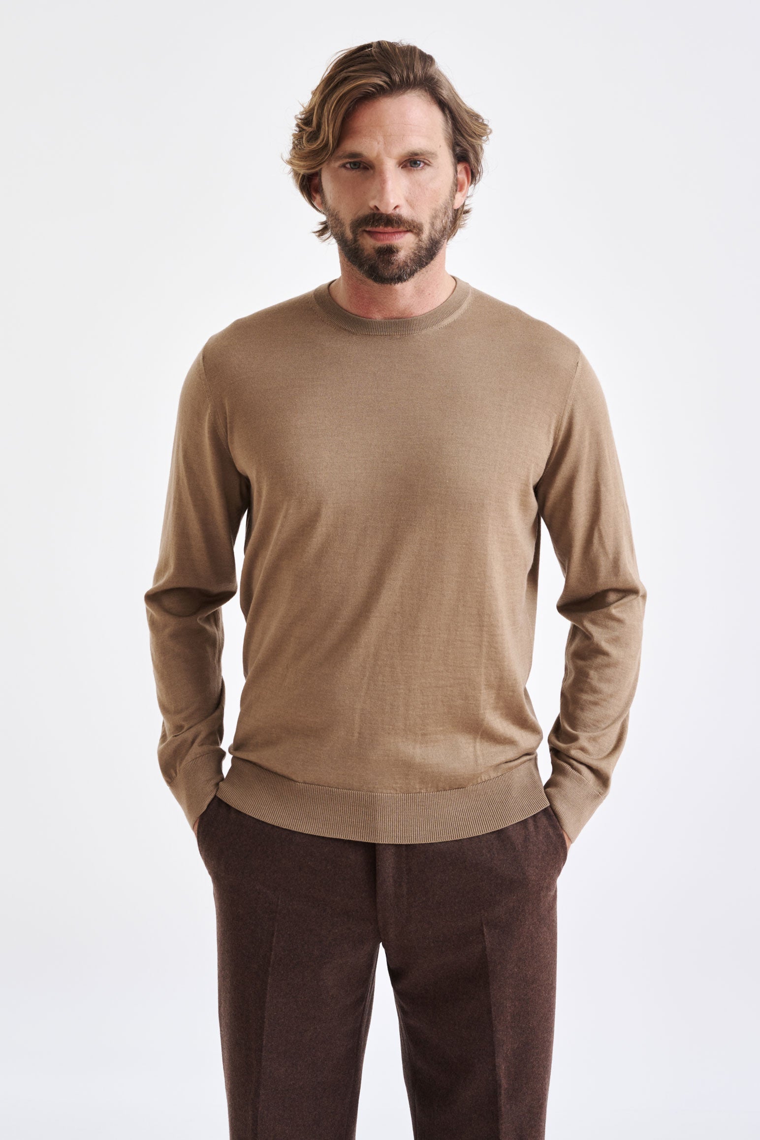 Camel Cashmere Merino Silk Blend Crewe Sweater