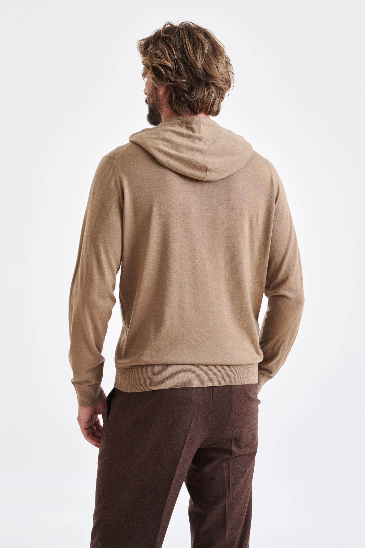 Camel Cashmere Merino Silk Blend Goole Zipped Hoodie Knit — detail 3