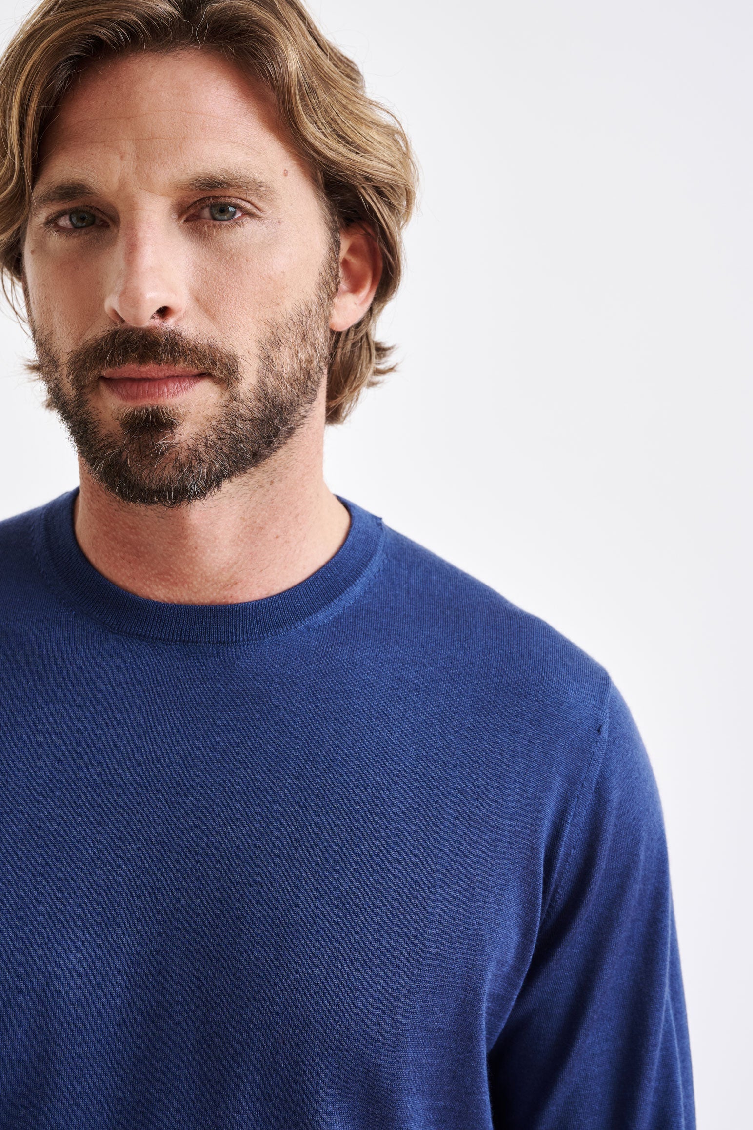 Metal Blue Cashmere Merino Silk Blend Crewe Sweater — detail 2
