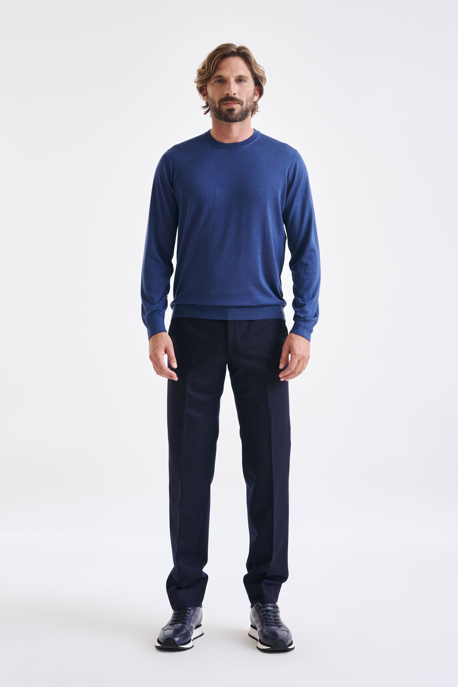 Metal Blue Cashmere Merino Silk Blend Crewe Sweater — detail 1