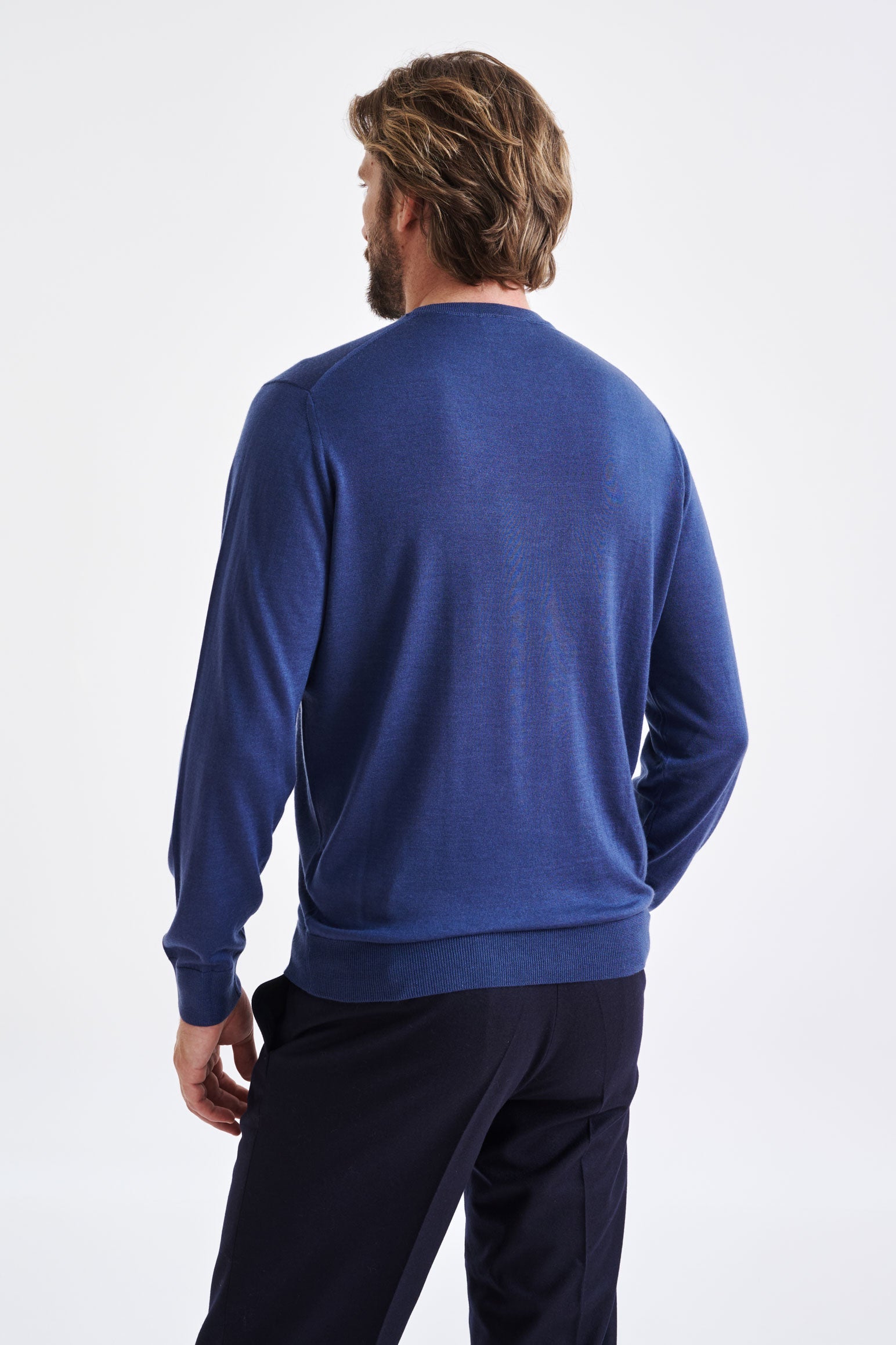 Metal Blue Cashmere Merino Silk Blend Crewe Sweater — detail 4