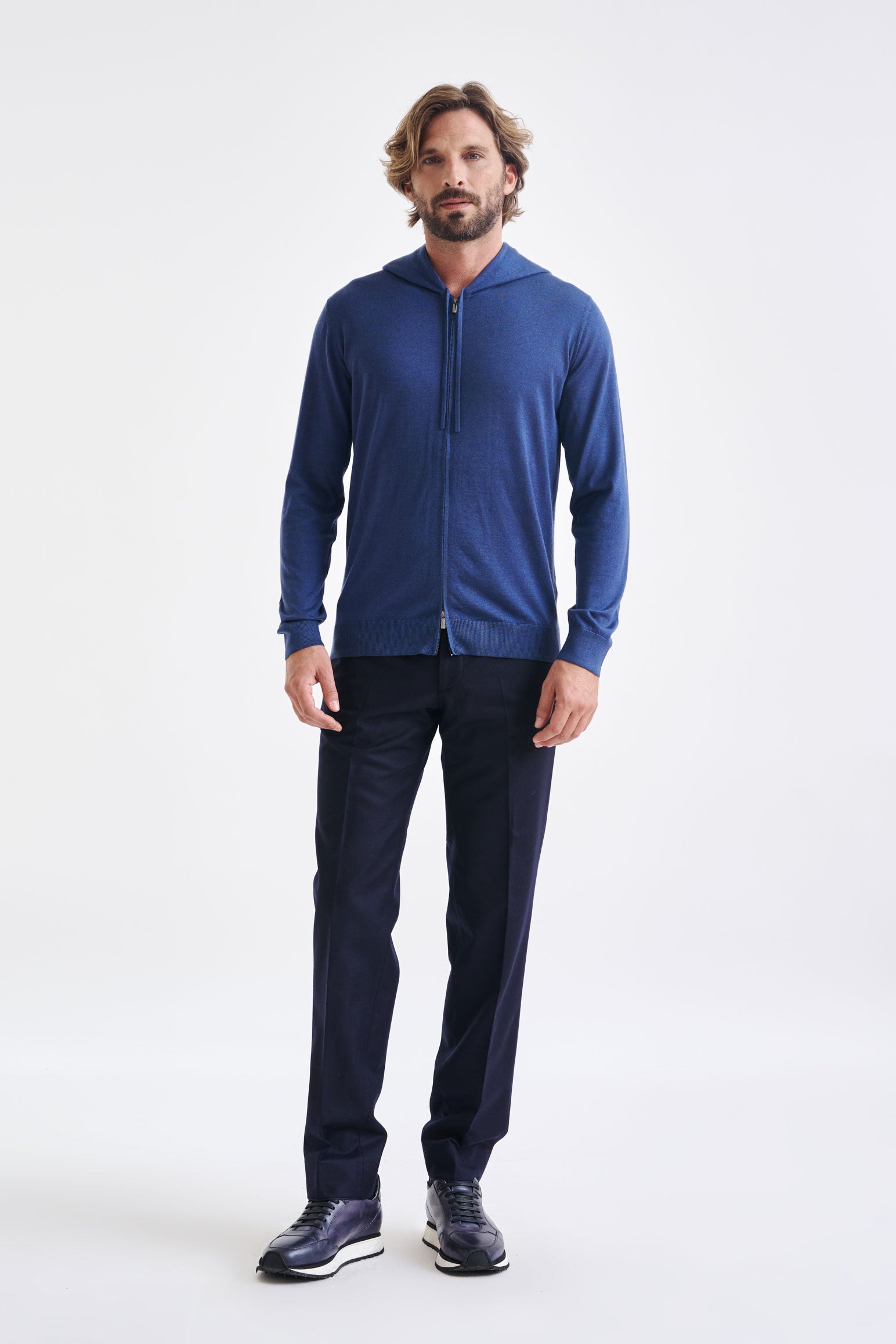 Metal Blue Cashmere Merino Silk Blend Goole Zipped Hoodie knit — detail 1