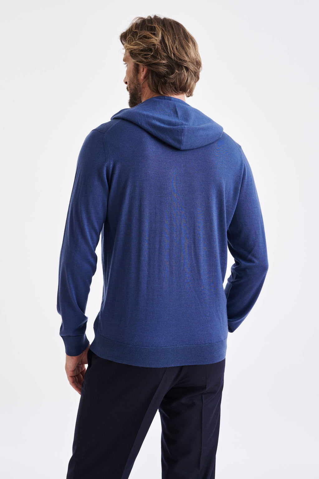 Metal Blue Cashmere Merino Silk Blend Goole Zipped Hoodie knit — detail 3