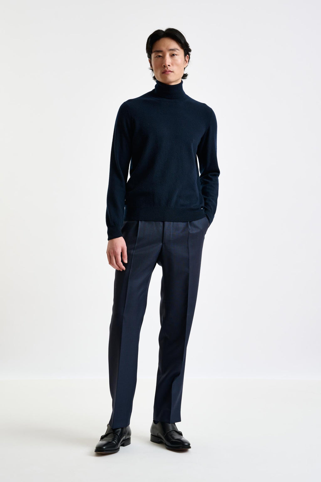 Navy Cashmere & Silk Blend Telford Turtleneck Sweater — detail 2