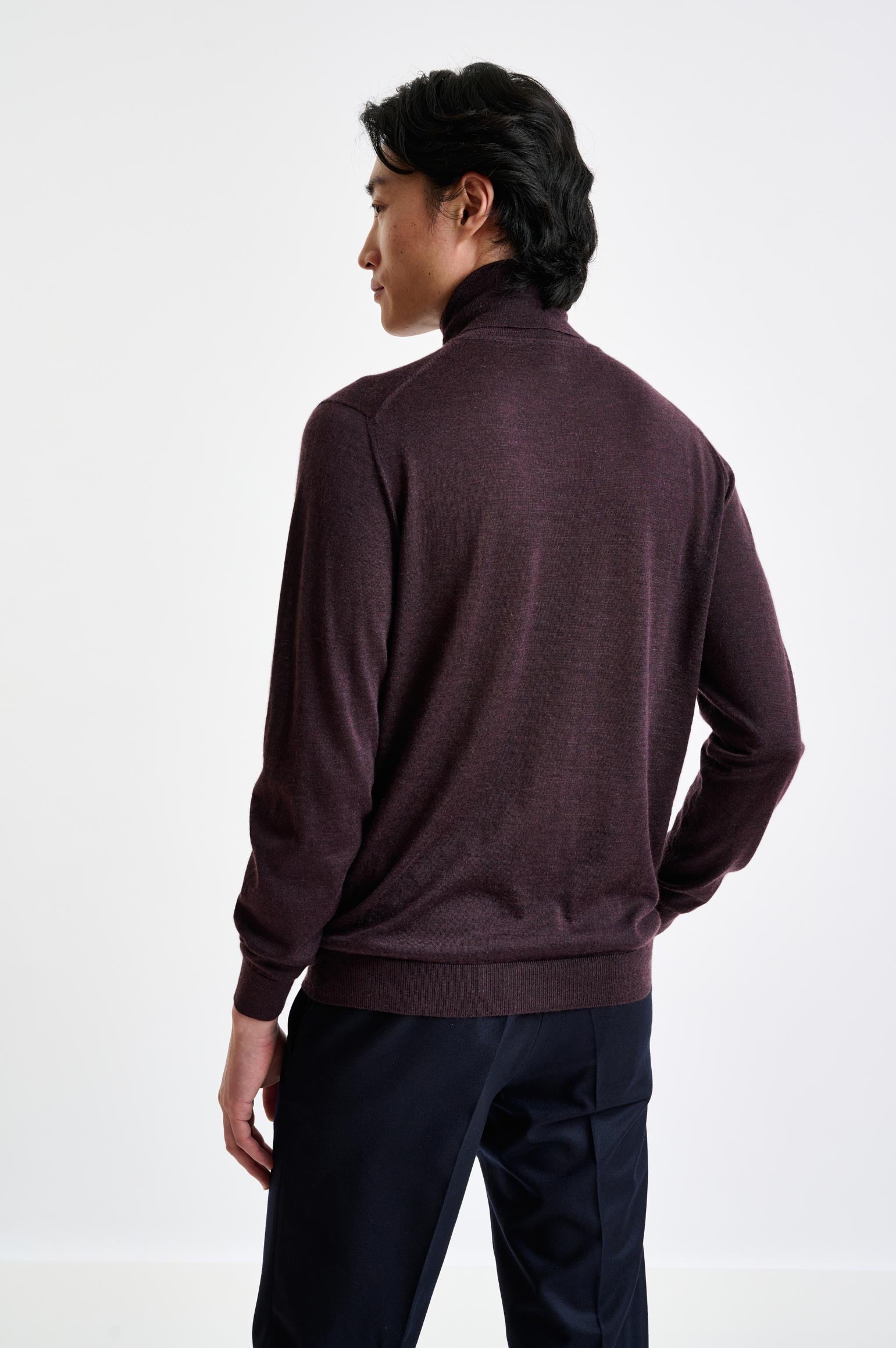 Dark Burgundy Cashmere & Silk Blend Telford Turtleneck Sweater — detail 3
