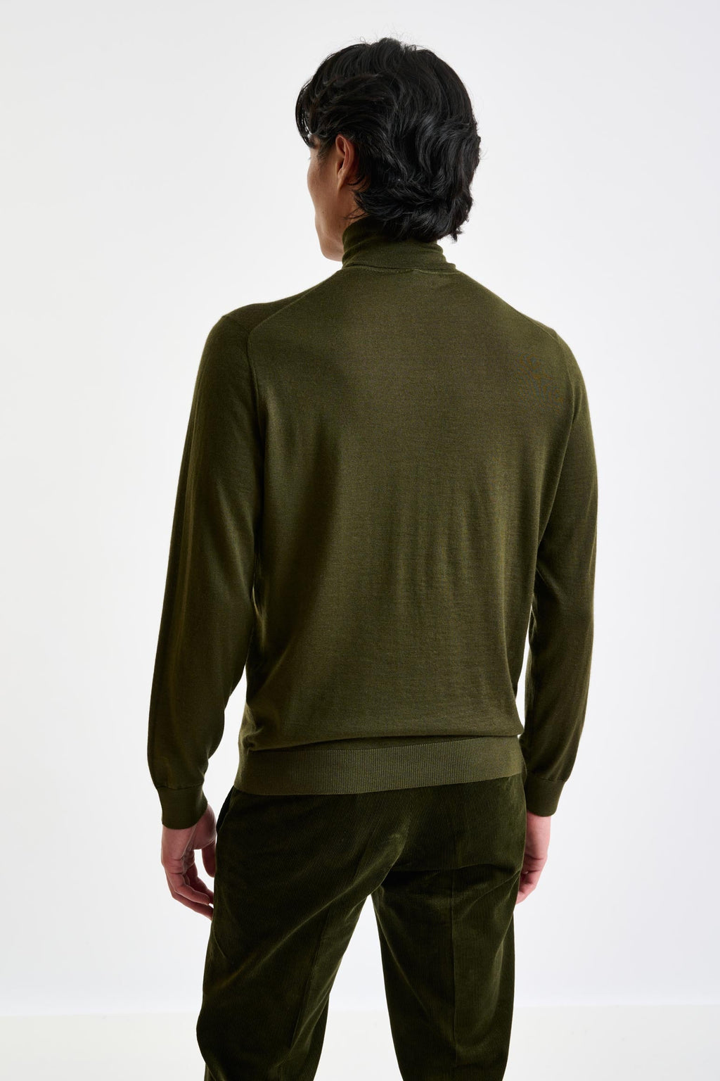 Olive Green Cashmere & Silk Blend Telford Turtleneck Sweater — detail 2