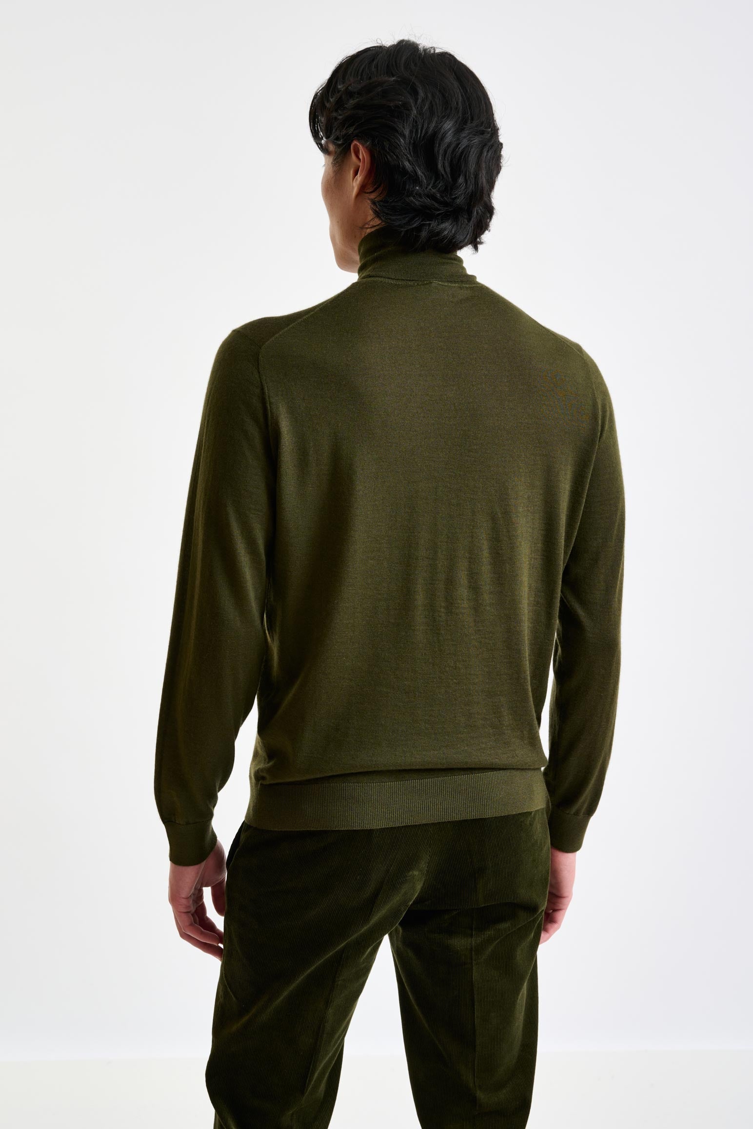 Olive Green Cashmere & Silk Blend Telford Turtleneck Sweater — detail 2