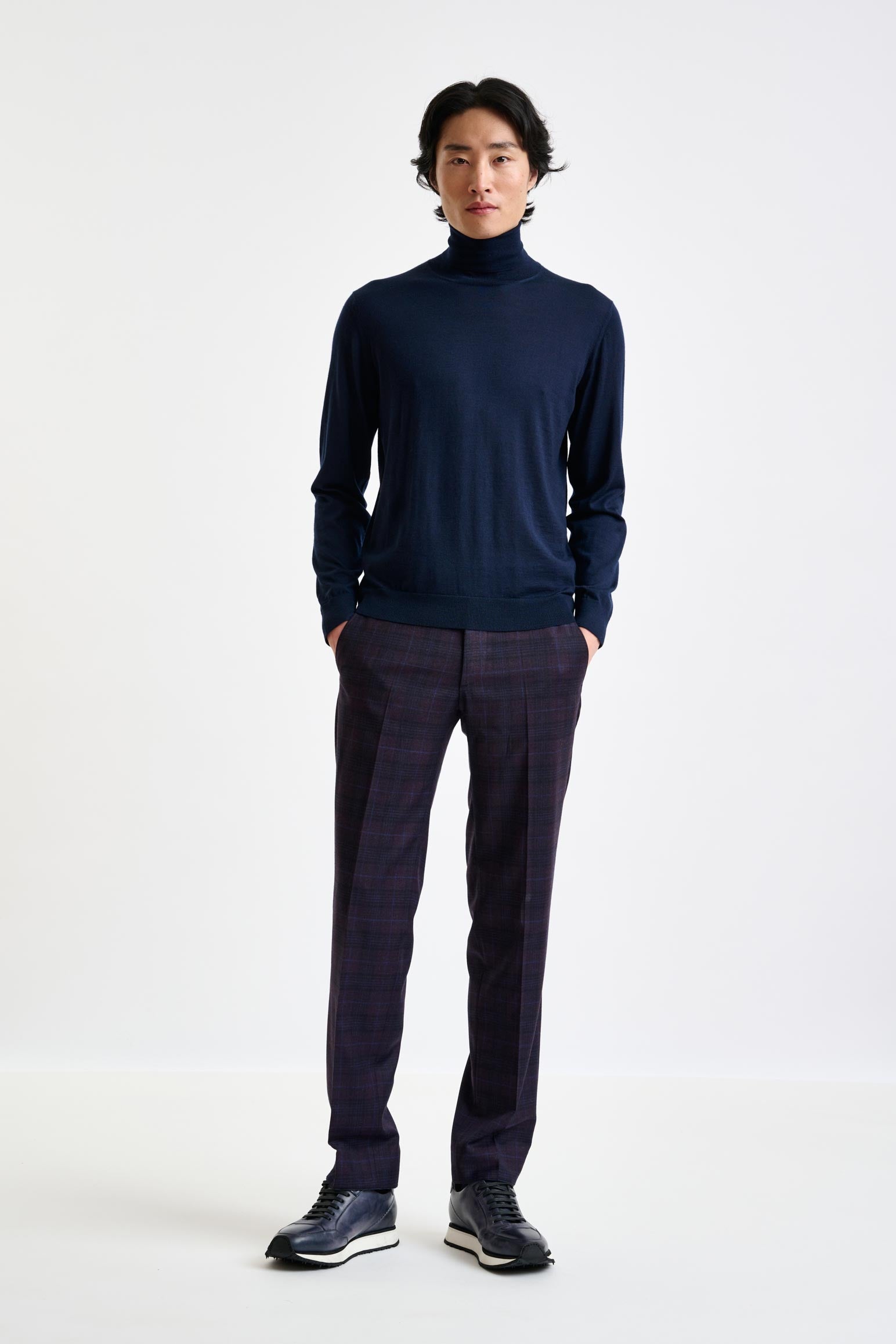 Navy Cashmere Merino Silk Blend Telford Turtleneck Sweater — detail 2