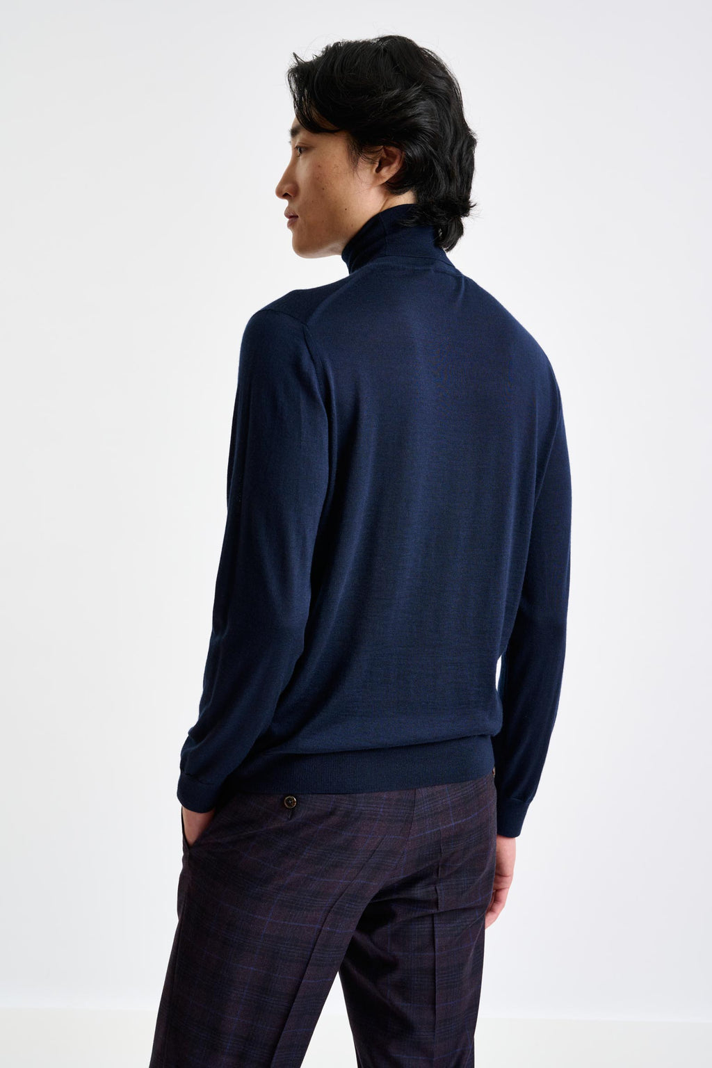 Navy Cashmere Merino Silk Blend Telford Turtleneck Sweater — detail 3