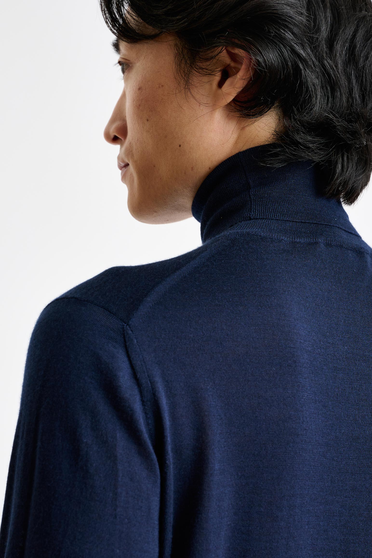 Navy Cashmere Merino Silk Blend Telford Turtleneck Sweater — detail 1