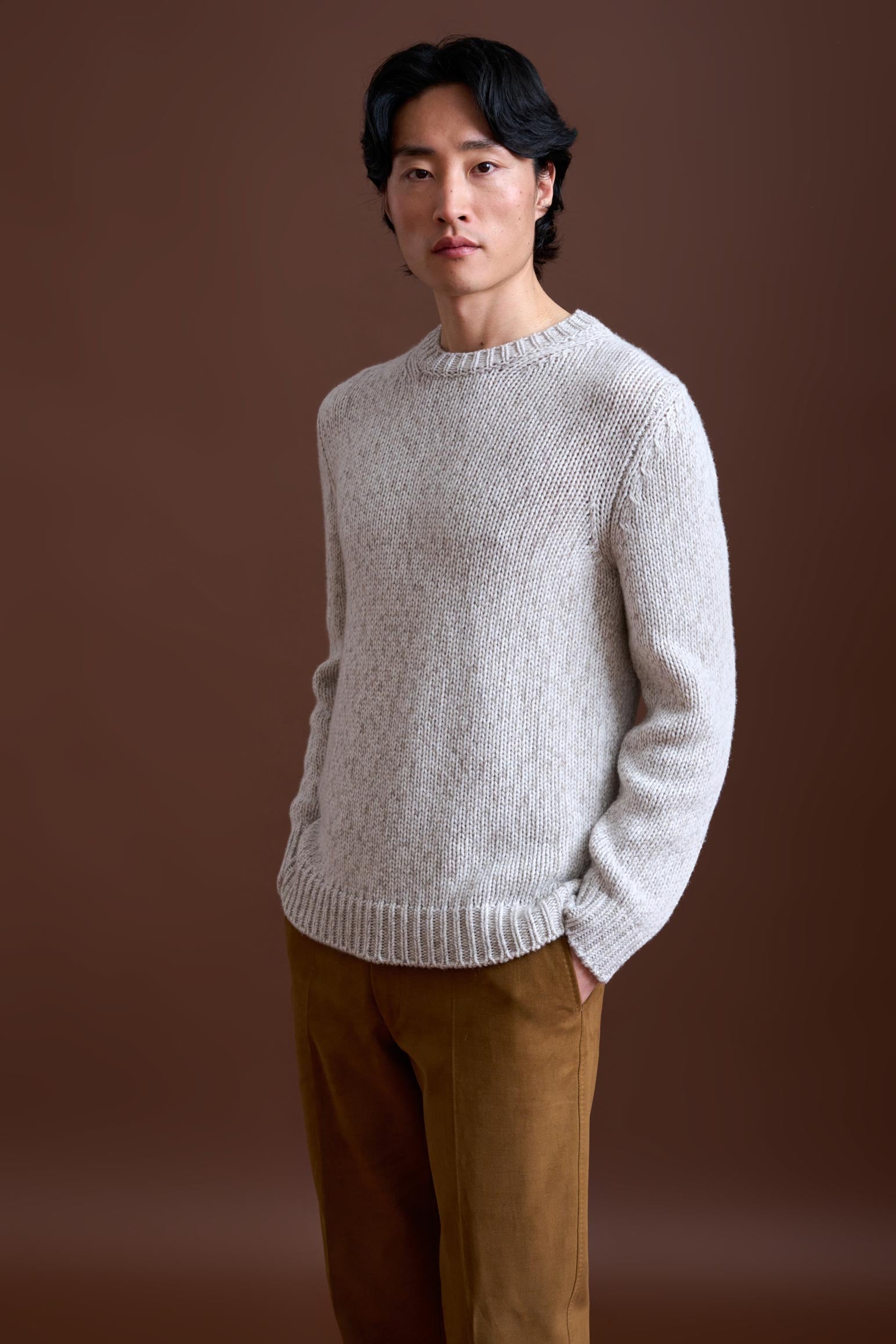 Beige Melange Wool & Cashmere Mouline Totnes Crewneck Knit — detail 1