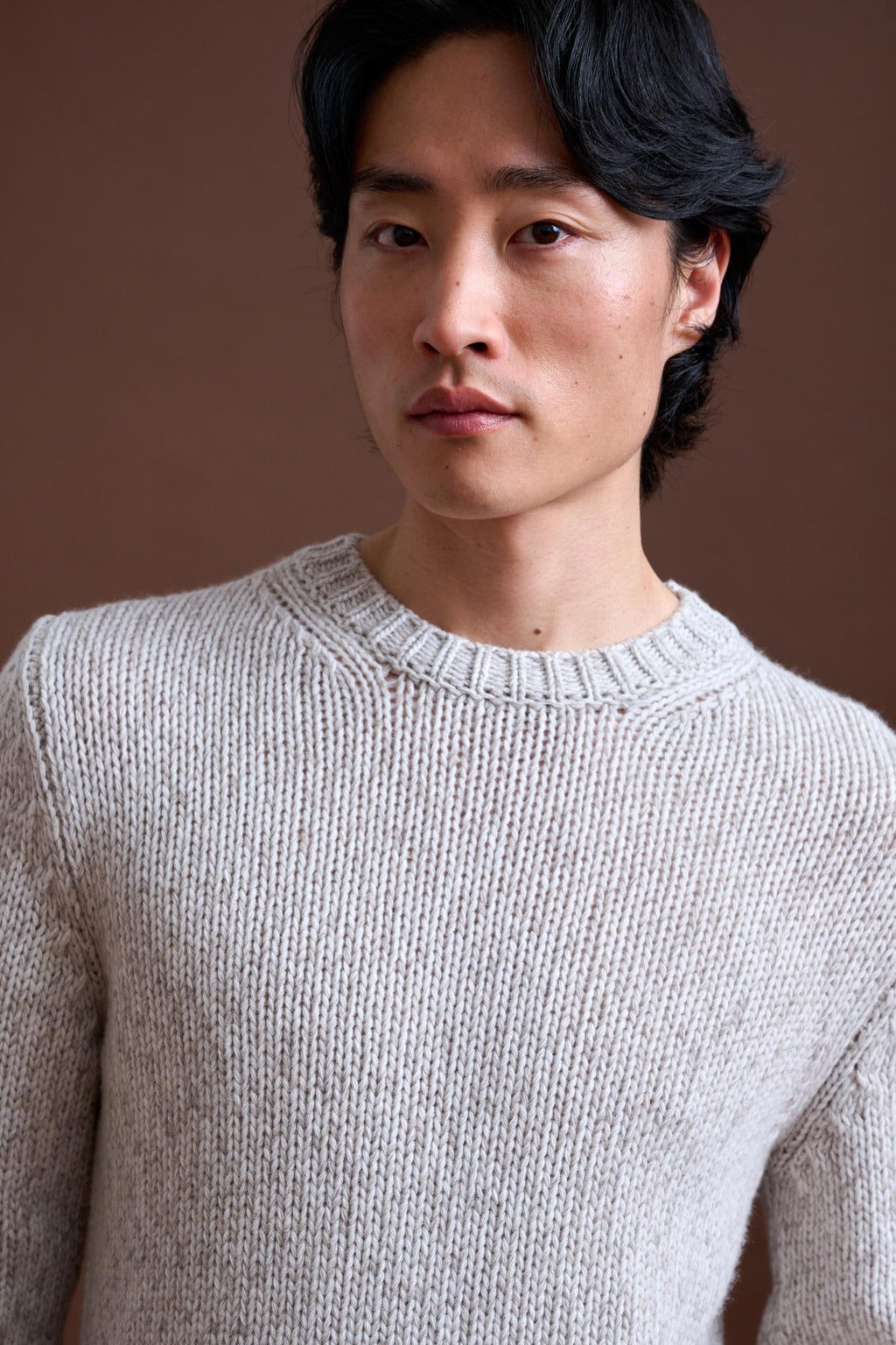 Beige Melange Wool & Cashmere Mouline Totnes Crewneck Knit — detail 2