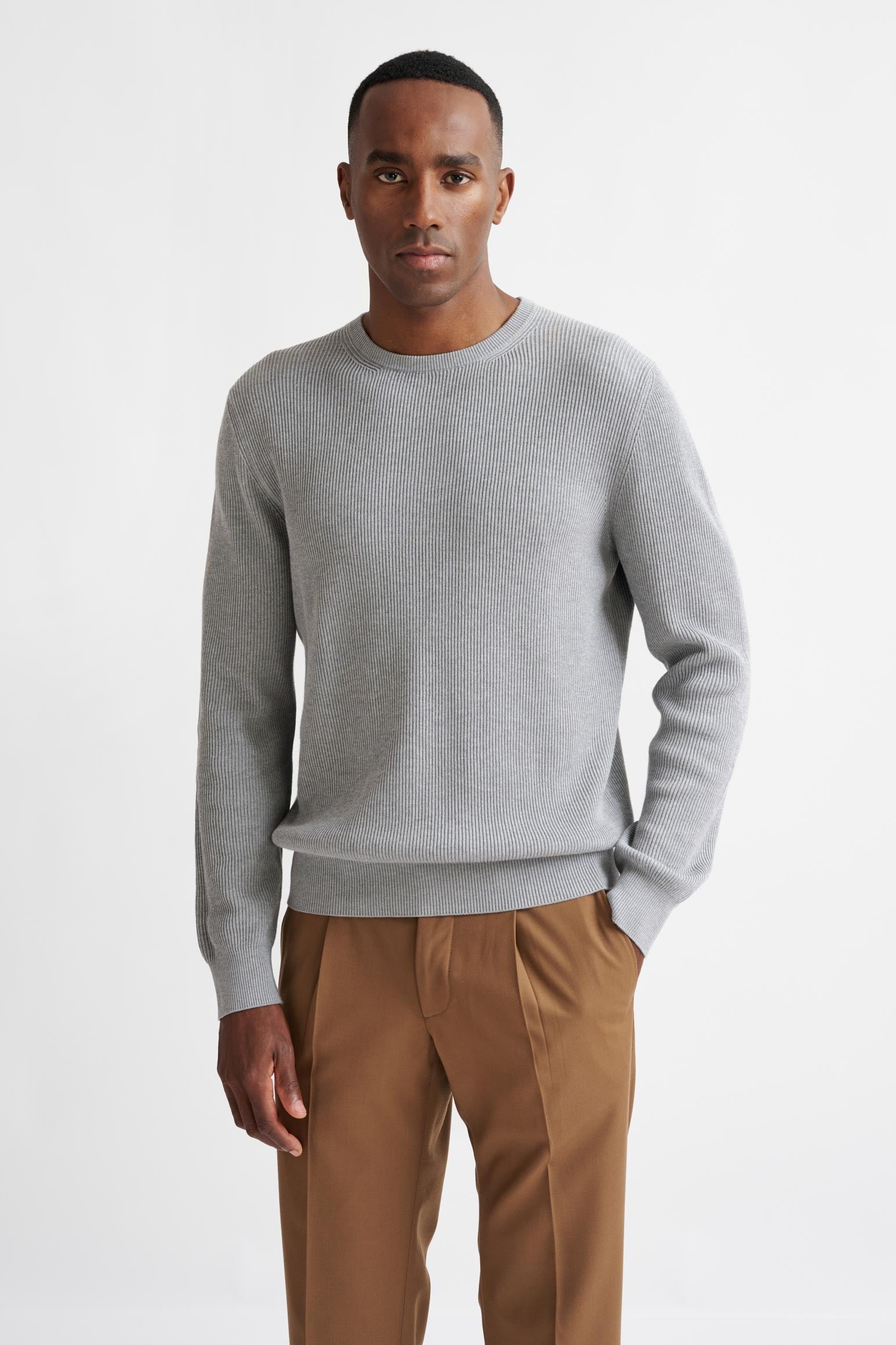 Dove Grey 100% Cotton Rib Harrow Knitwear