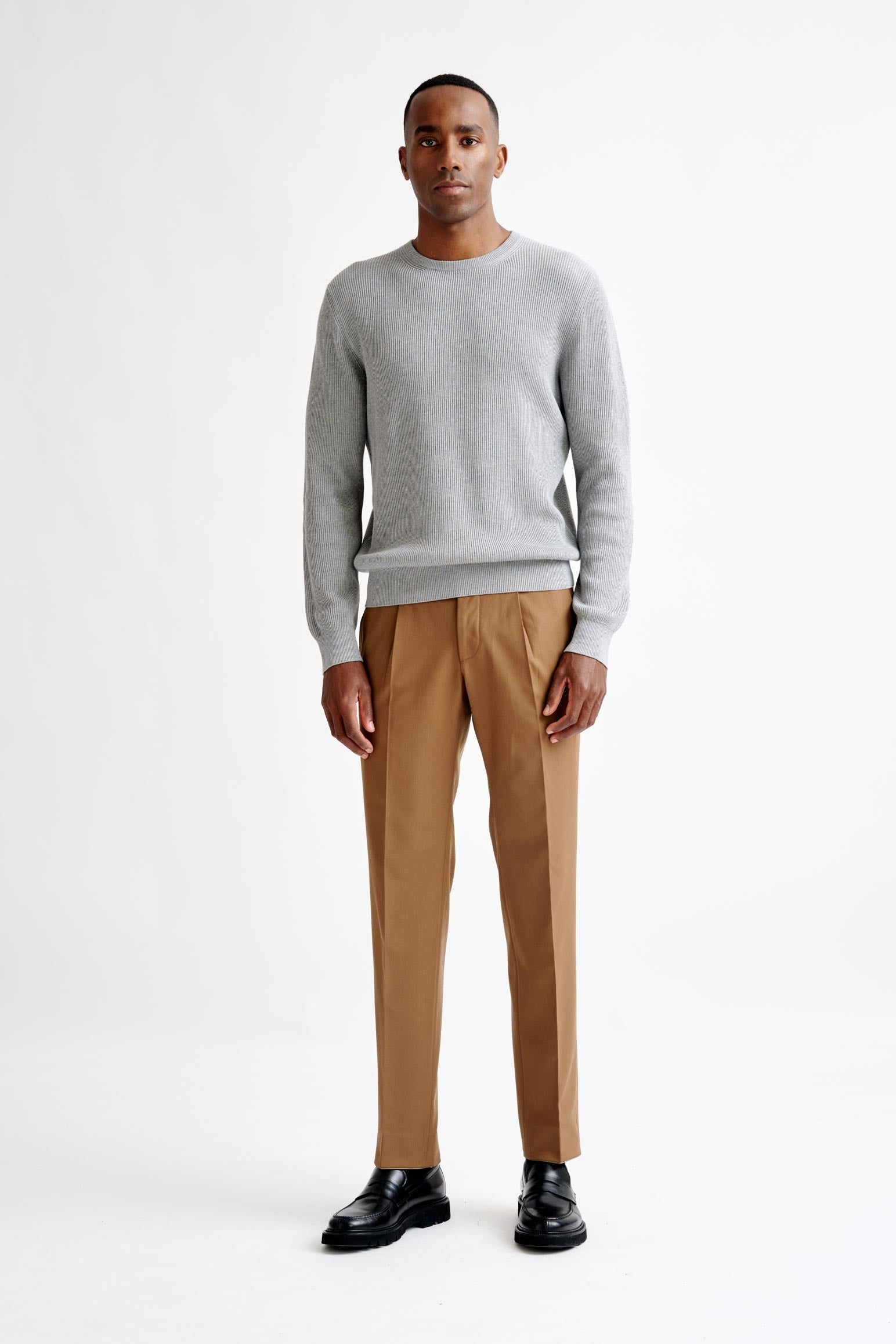 Dove Grey 100% Cotton Rib Harrow Knitwear — detail 2