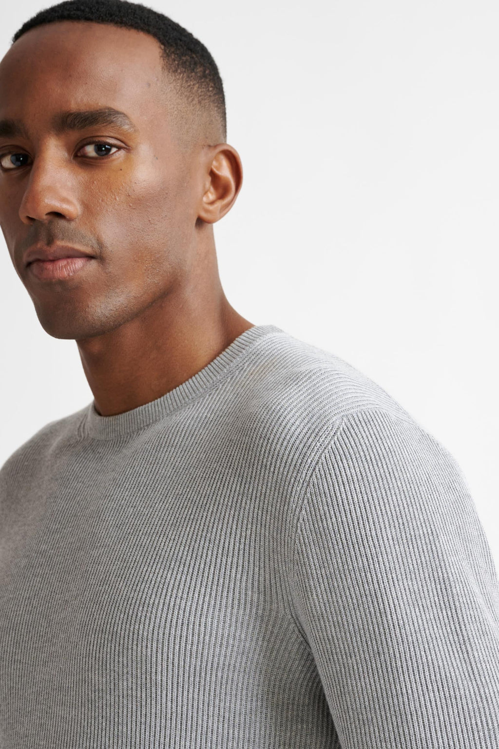 Dove Grey 100% Cotton Rib Harrow Knitwear — detail 1