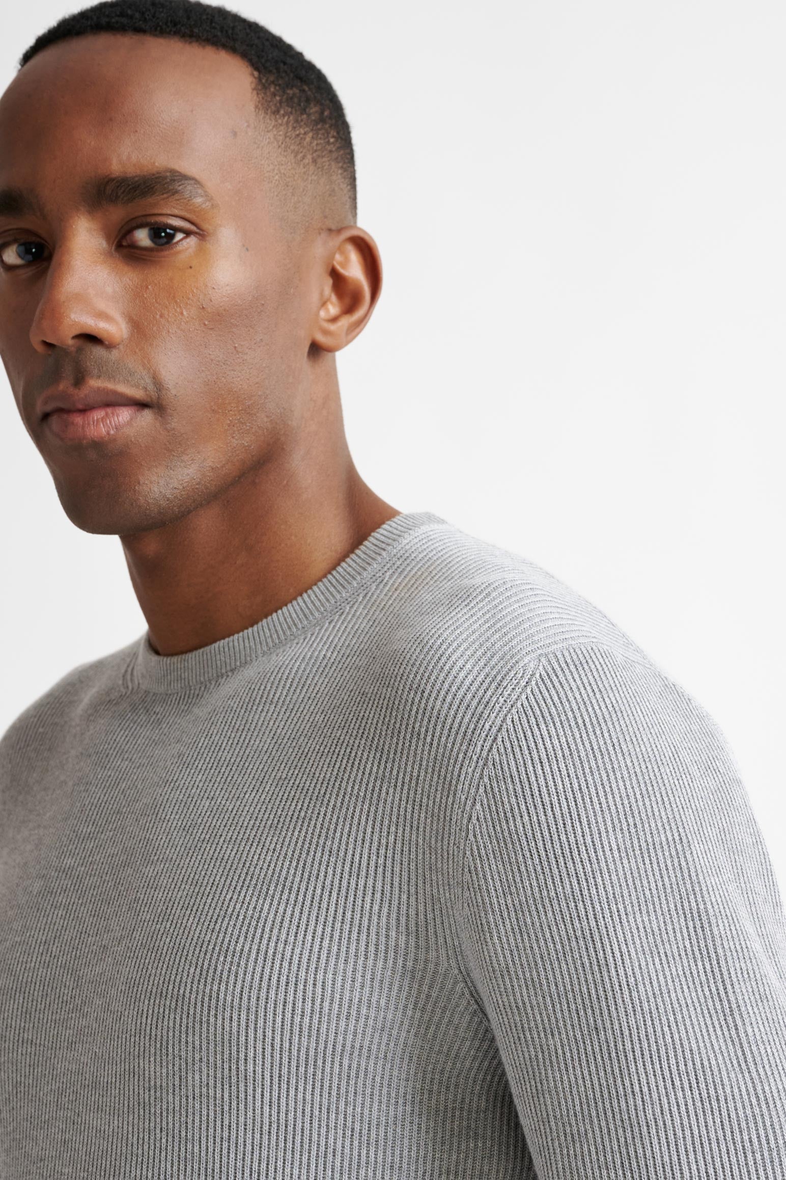 Dove Grey 100% Cotton Rib Harrow Knitwear — detail 1