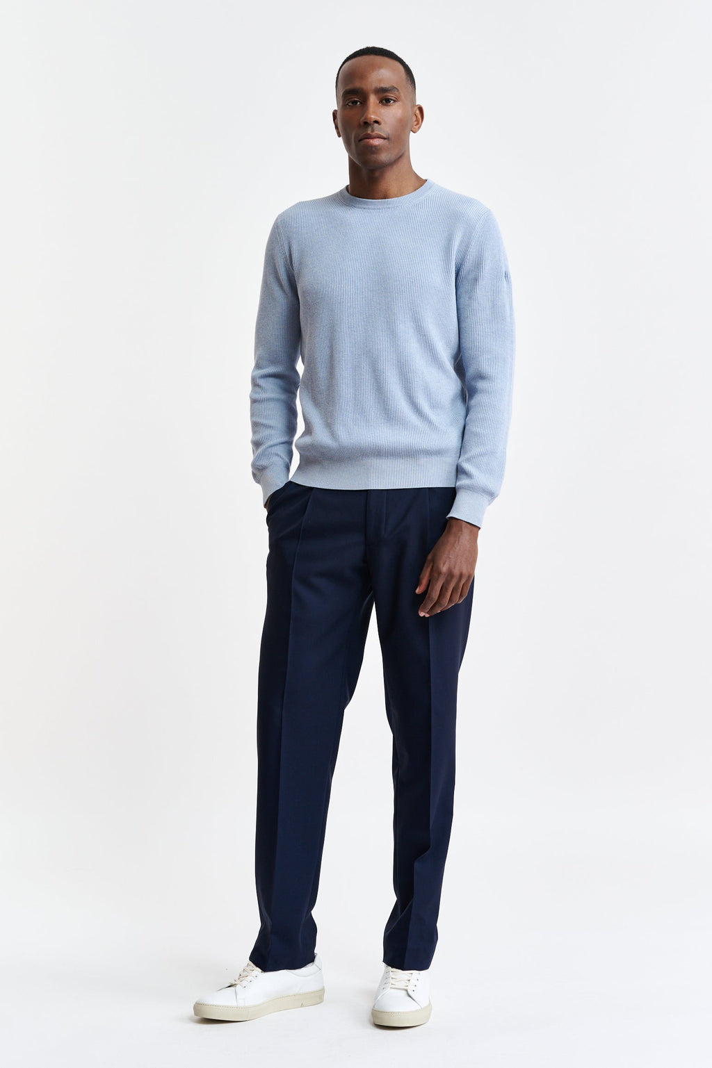Light Blue Melange 100% Cotton Rib Harrow Knitwear — detail 1