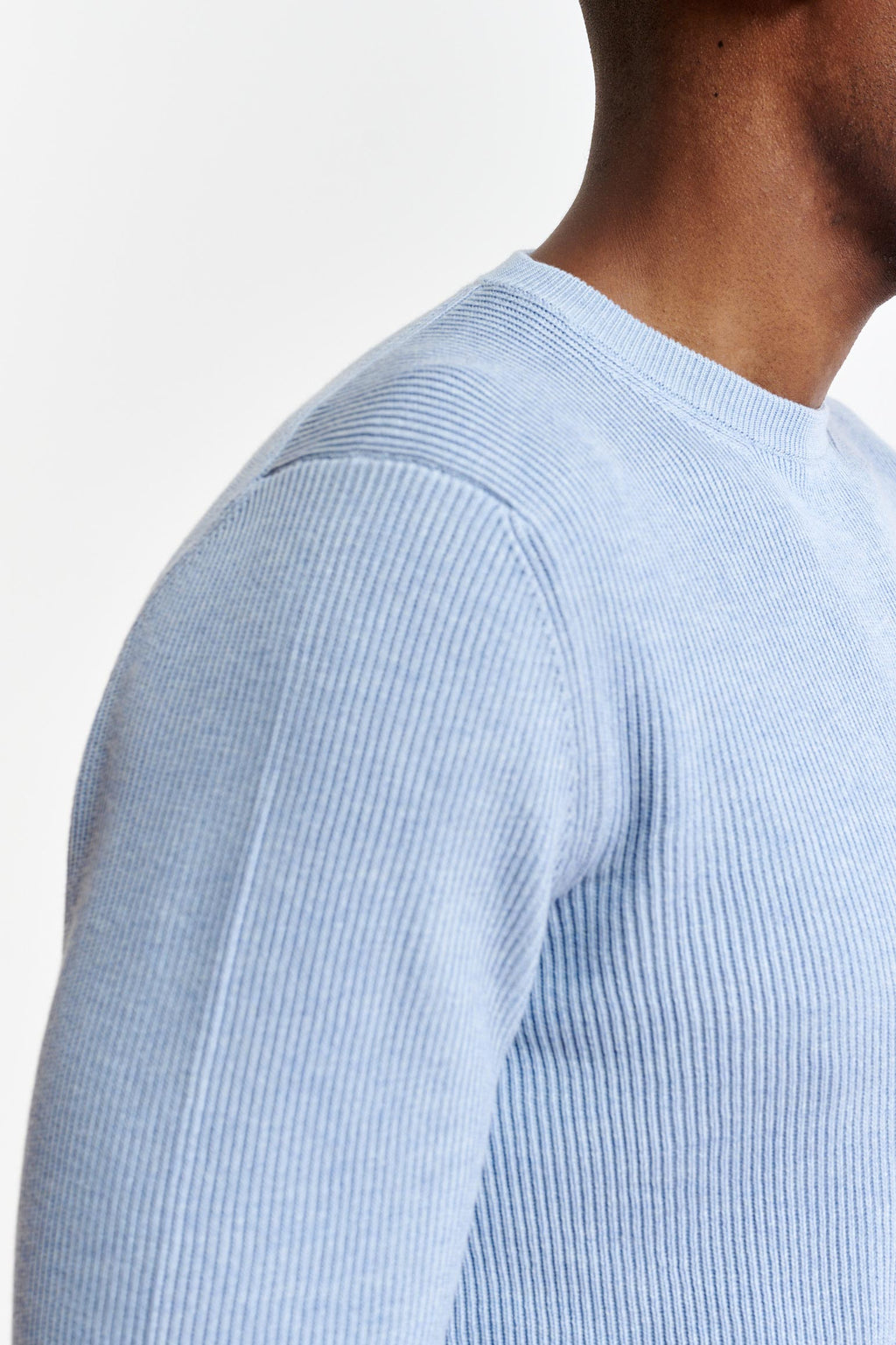 Light Blue Melange 100% Cotton Rib Harrow Knitwear — detail 3