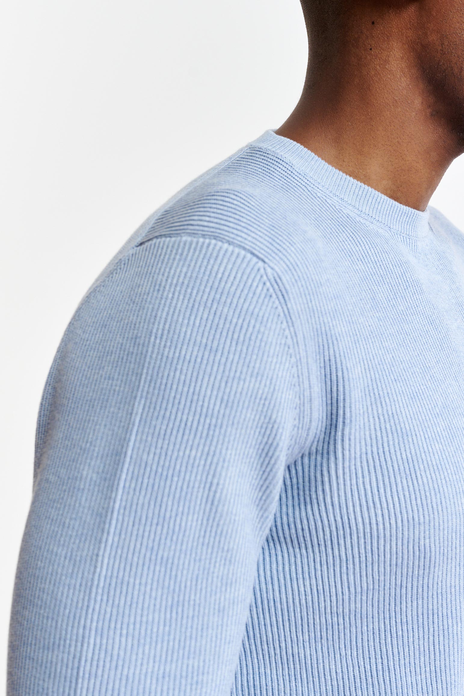 Light Blue Melange 100% Cotton Rib Harrow Knitwear — detail 3