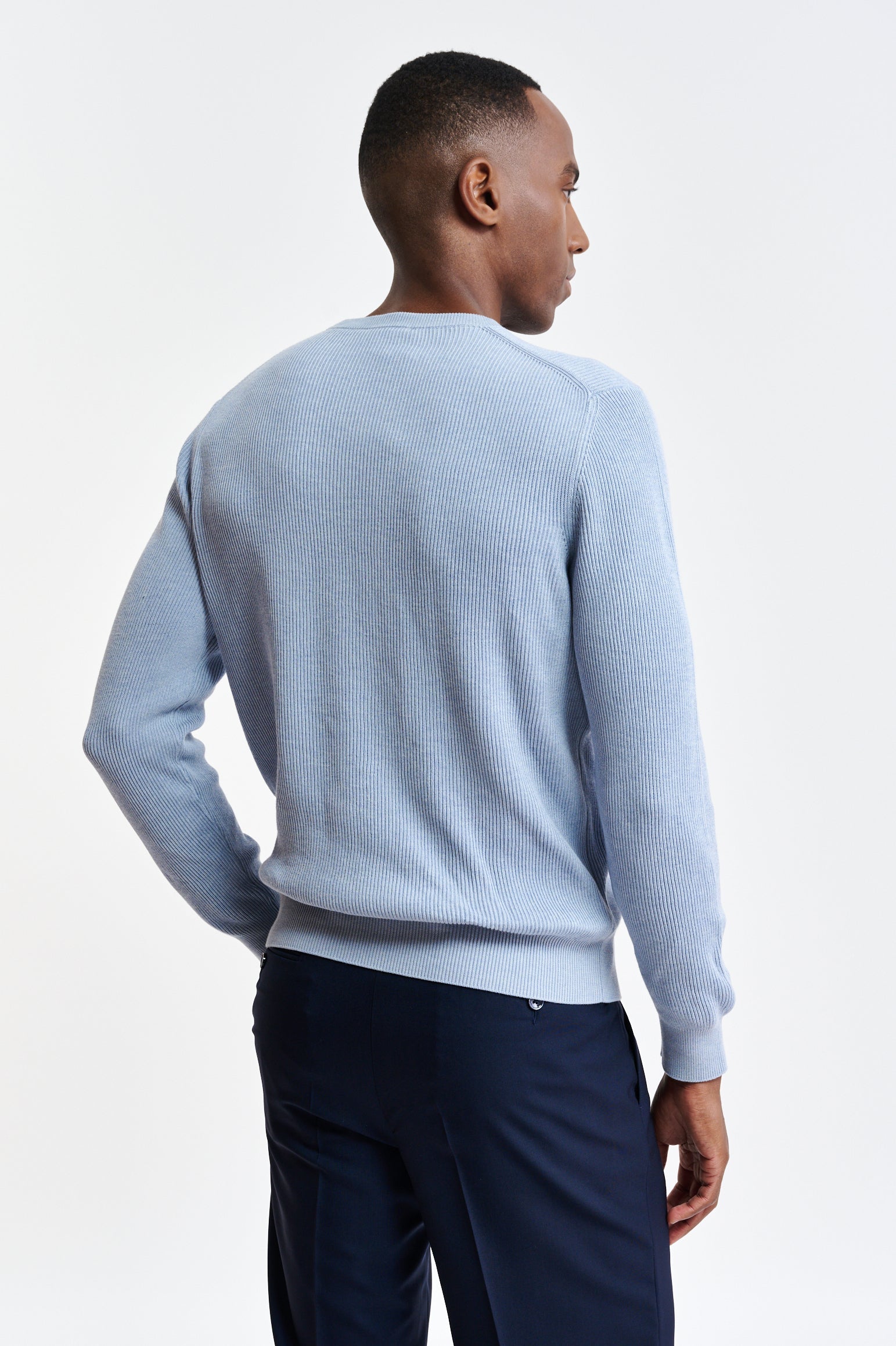 Light Blue Melange 100% Cotton Rib Harrow Knitwear — detail 2