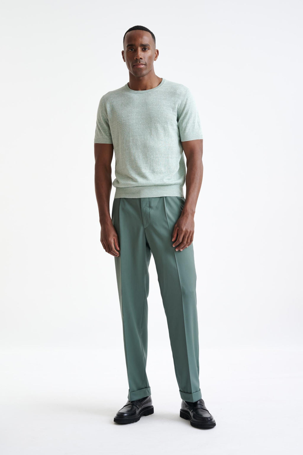 Menthe Melange Linen Cotton Sefton Knitted Tee — detail 2