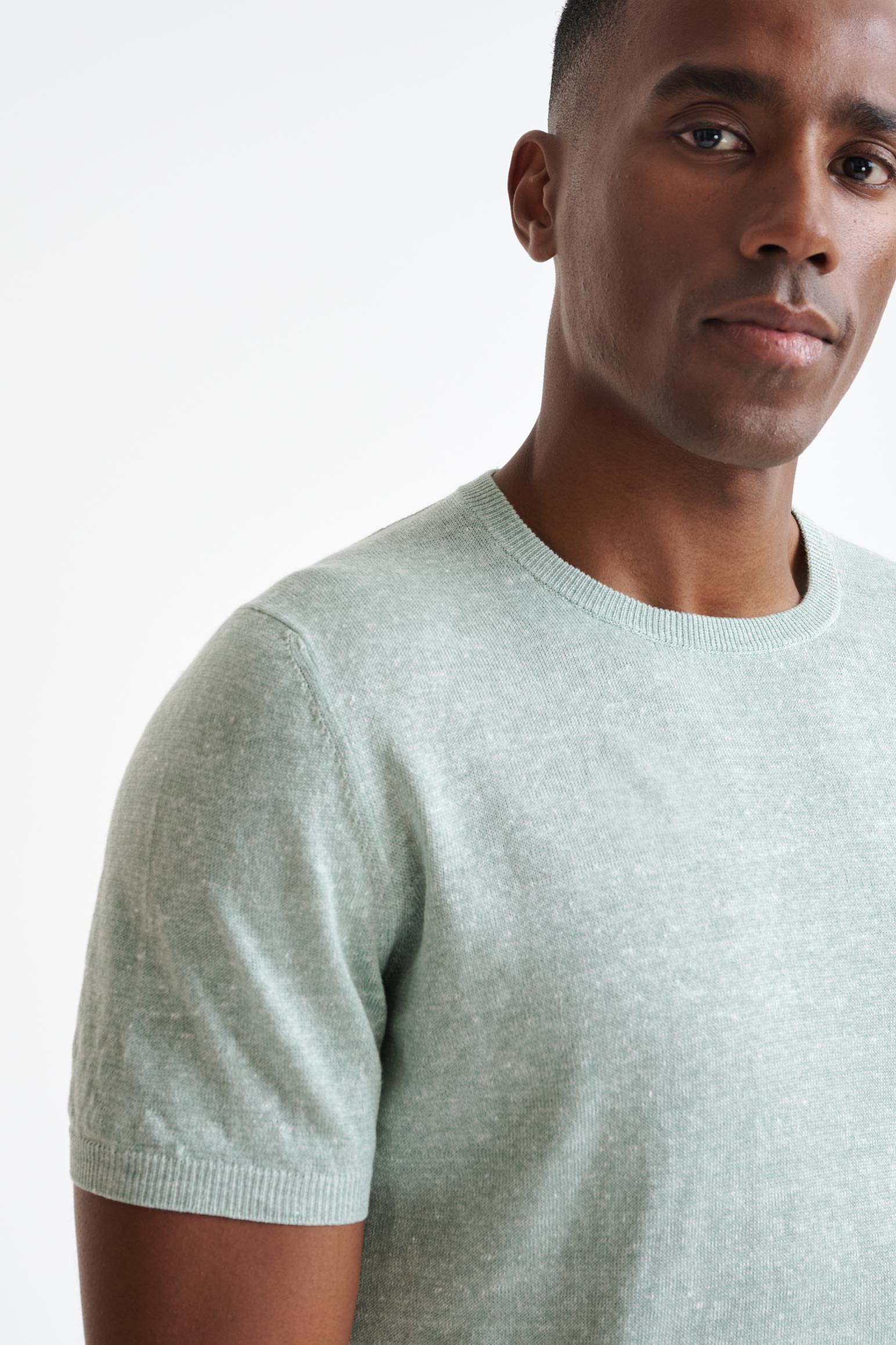Menthe Melange Linen Cotton Sefton Knitted Tee — detail 1