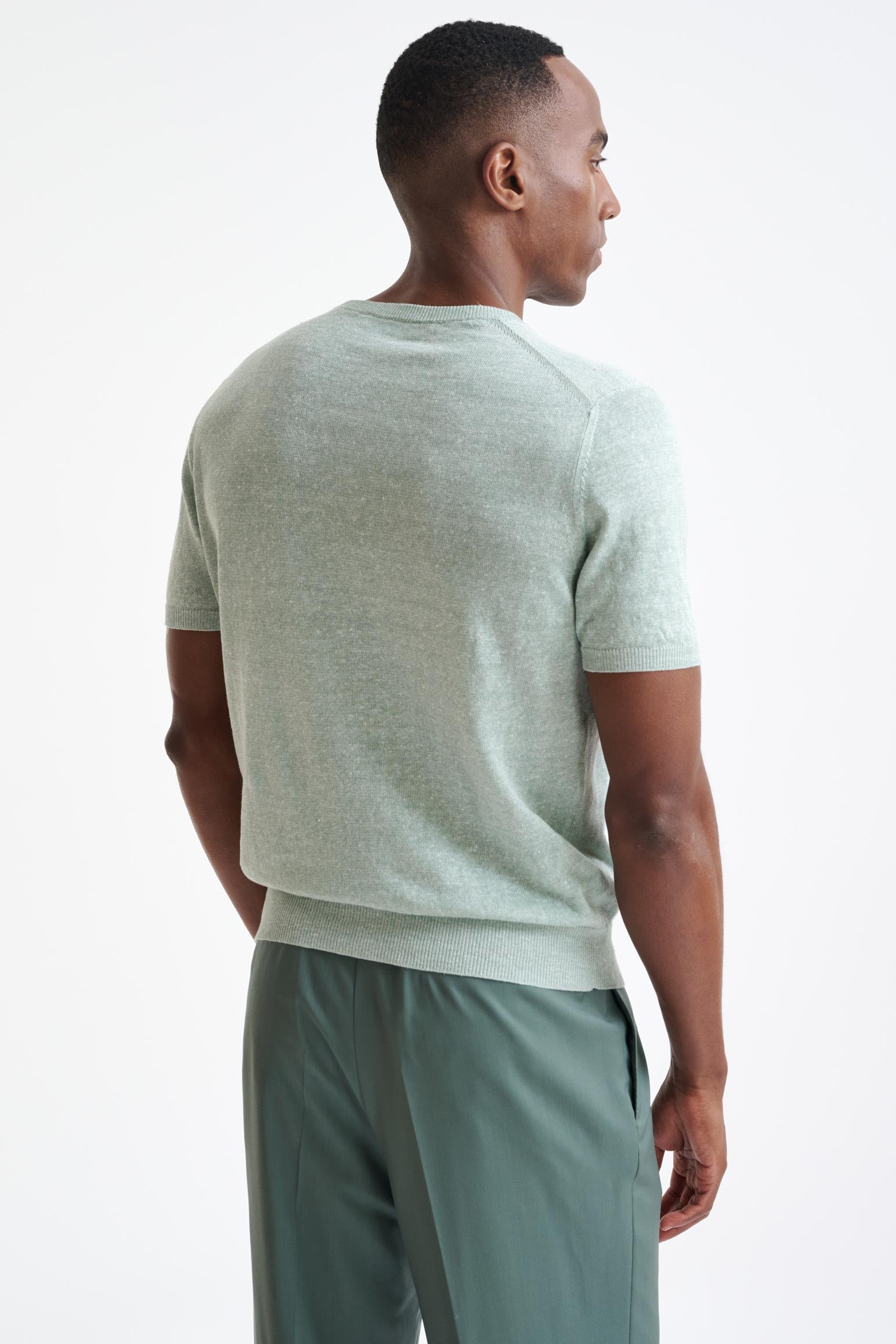 Menthe Melange Linen Cotton Sefton Knitted Tee — detail 3