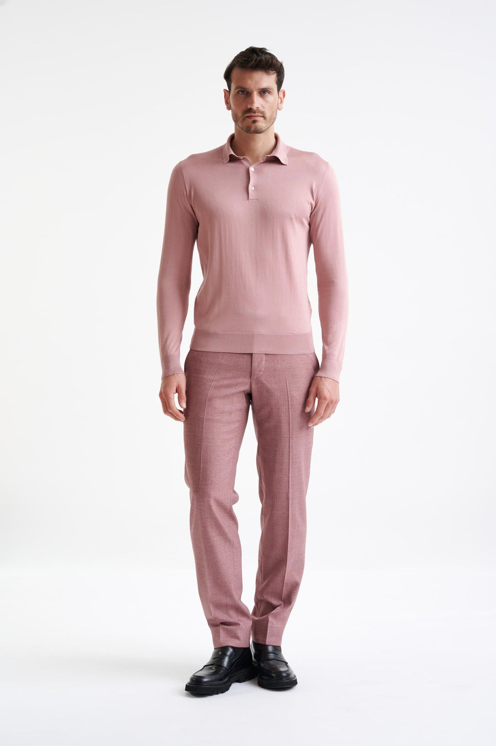 Rose Silk Harwich Knitted Long Sleeve Polo — detail 2