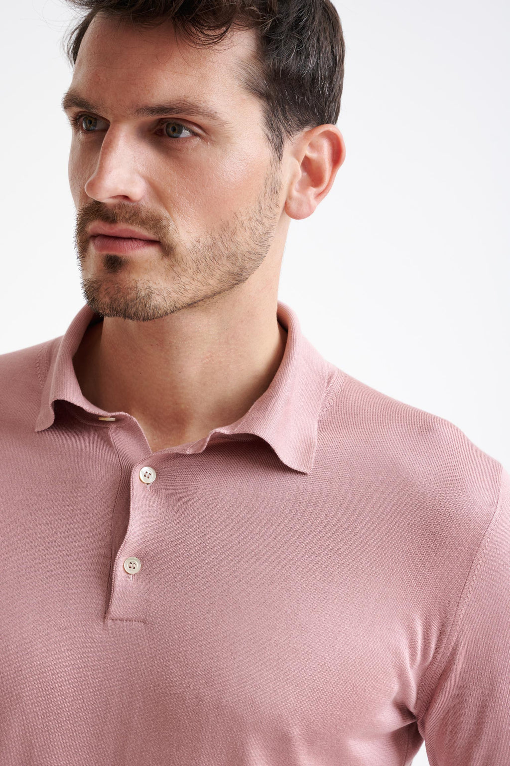 Rose Silk Harwich Knitted Long Sleeve Polo — detail 1