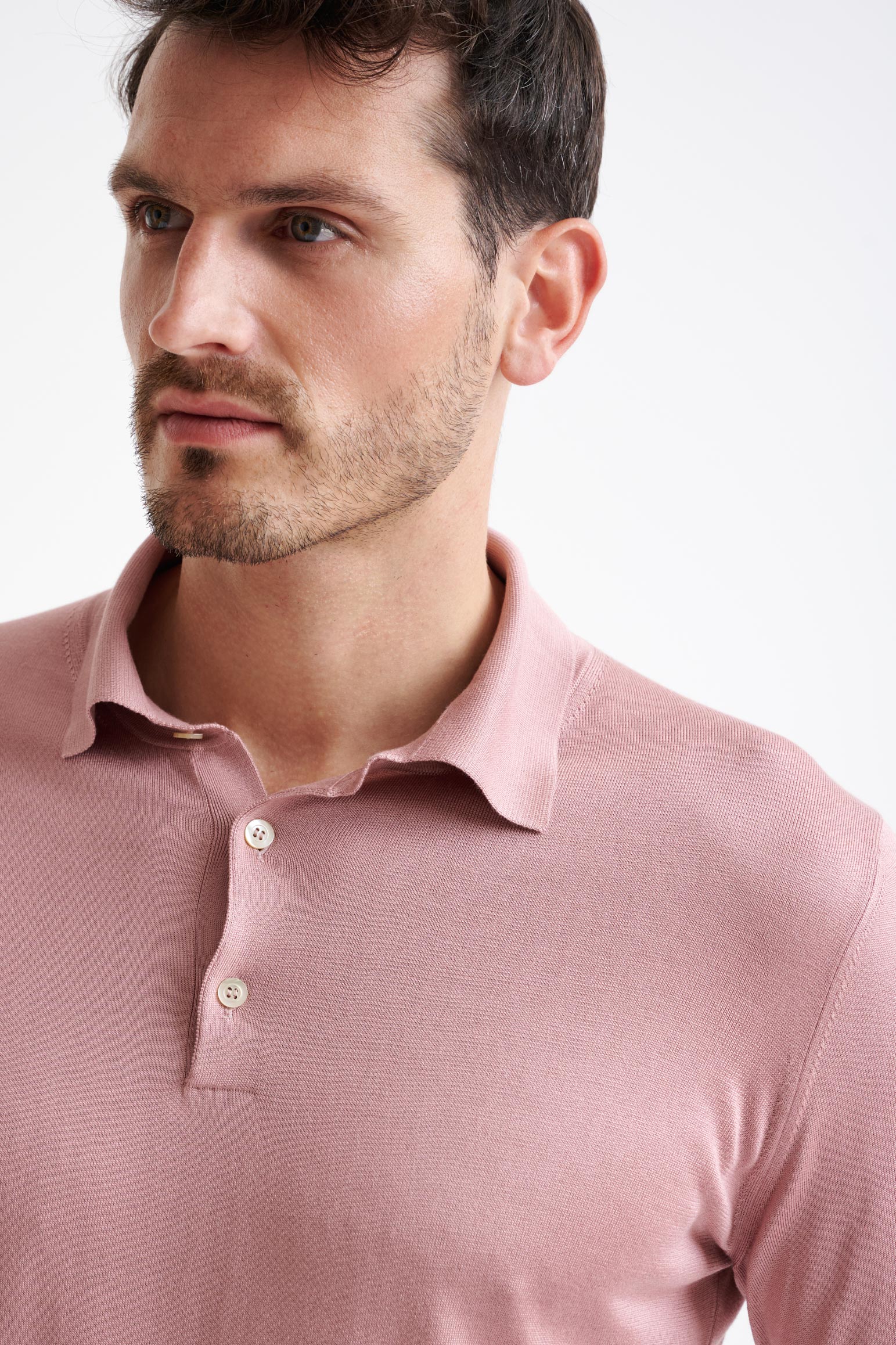 Rose Silk Harwich Knitted Long Sleeve Polo — detail 1