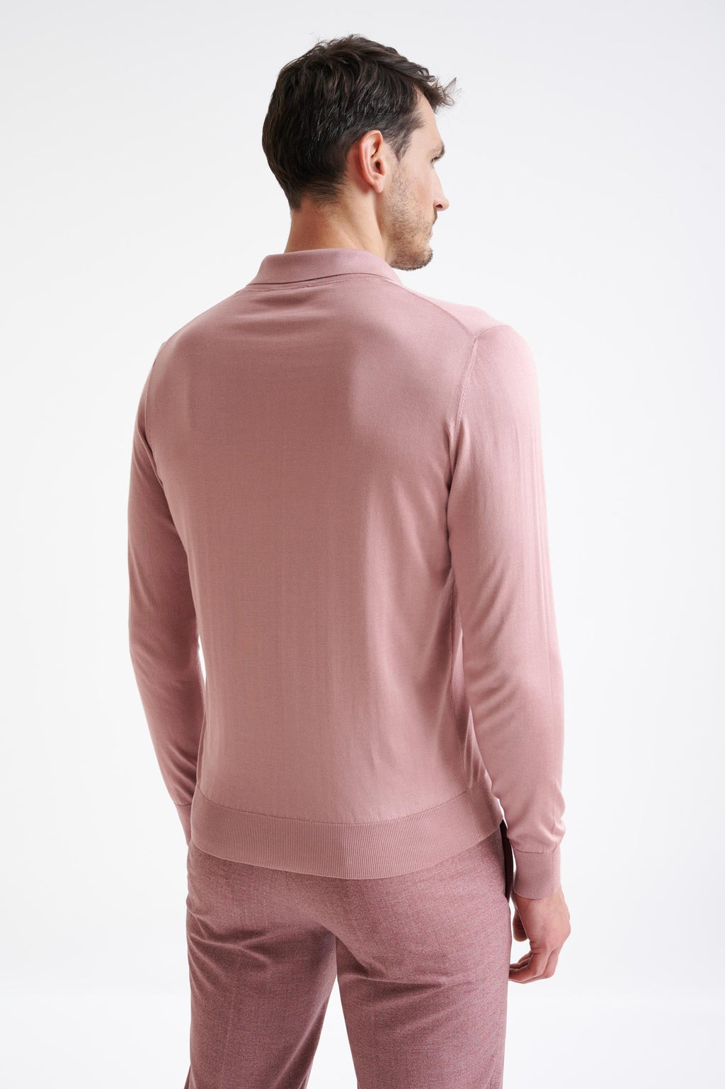 Rose Silk Harwich Knitted Long Sleeve Polo — detail 3