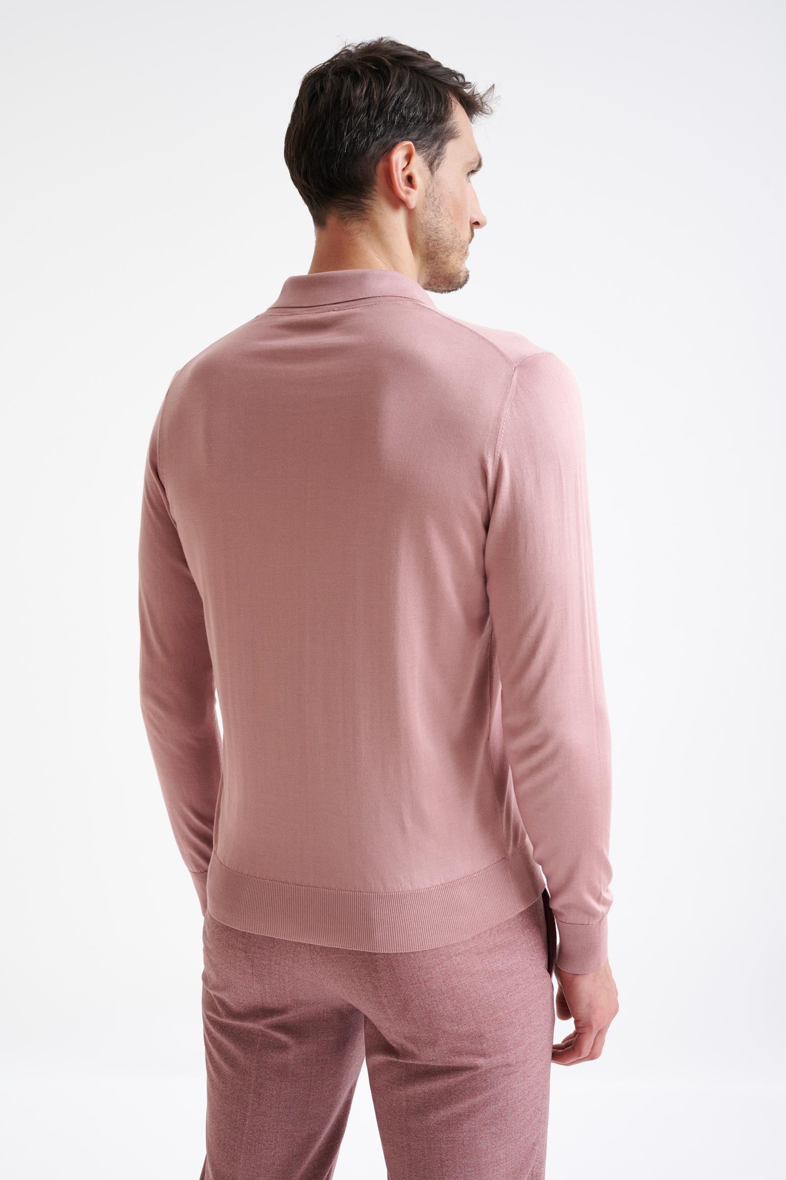 Rose Silk Harwich Knitted Long Sleeve Polo — detail 3