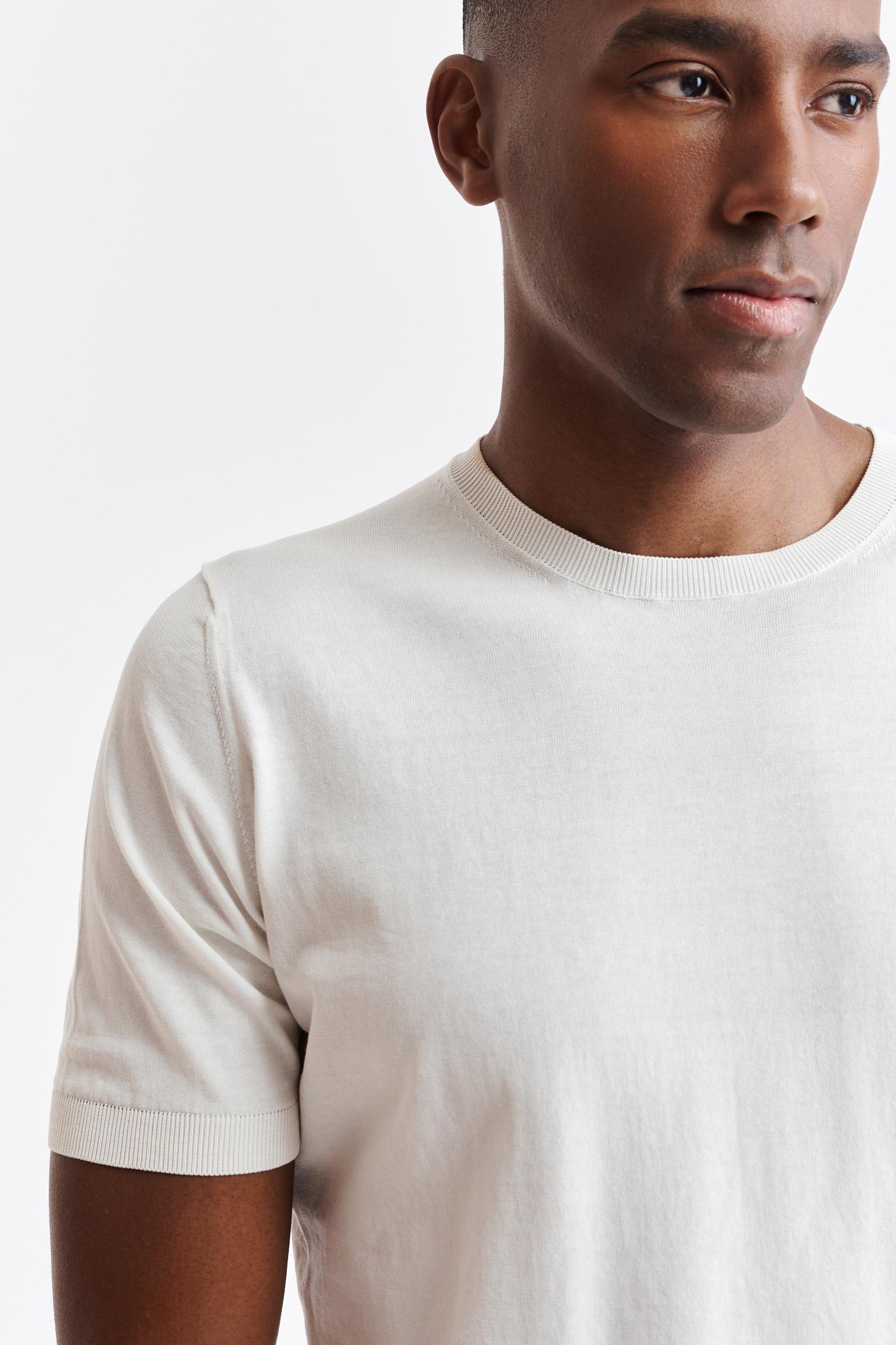 White Cotton Penryn Knitted Tee — detail 2