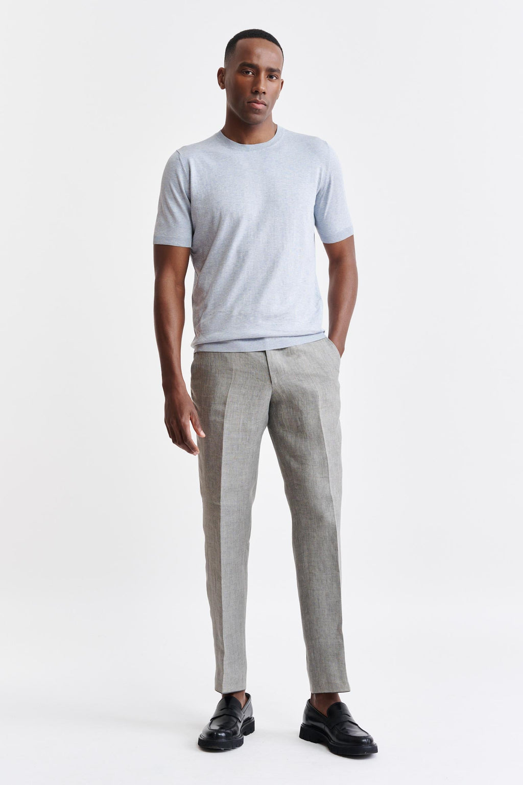 Light Blue Melange Cotton Penryn Knitted Tee — detail 1