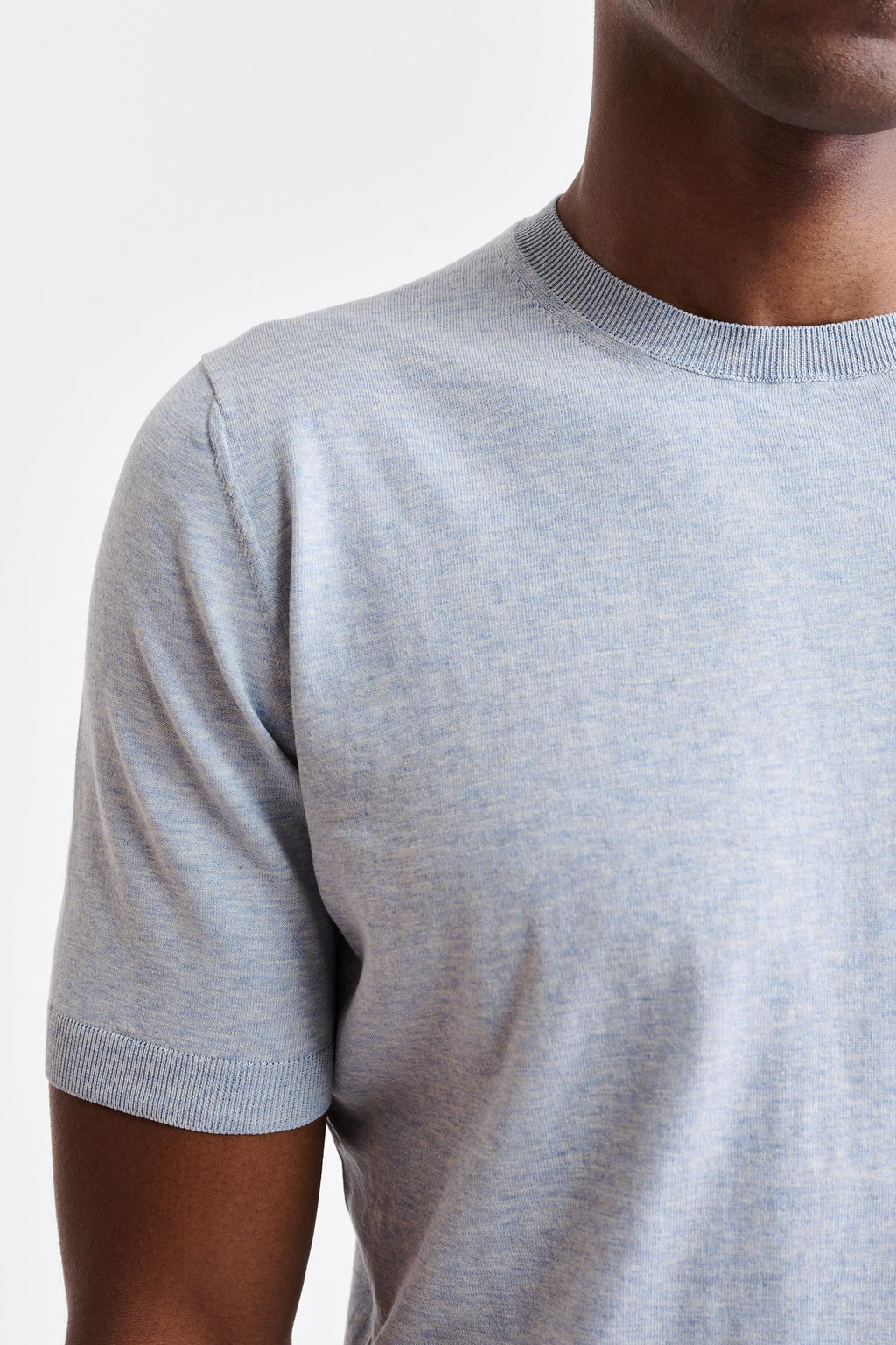 Light Blue Melange Cotton Penryn Knitted Tee — detail 2