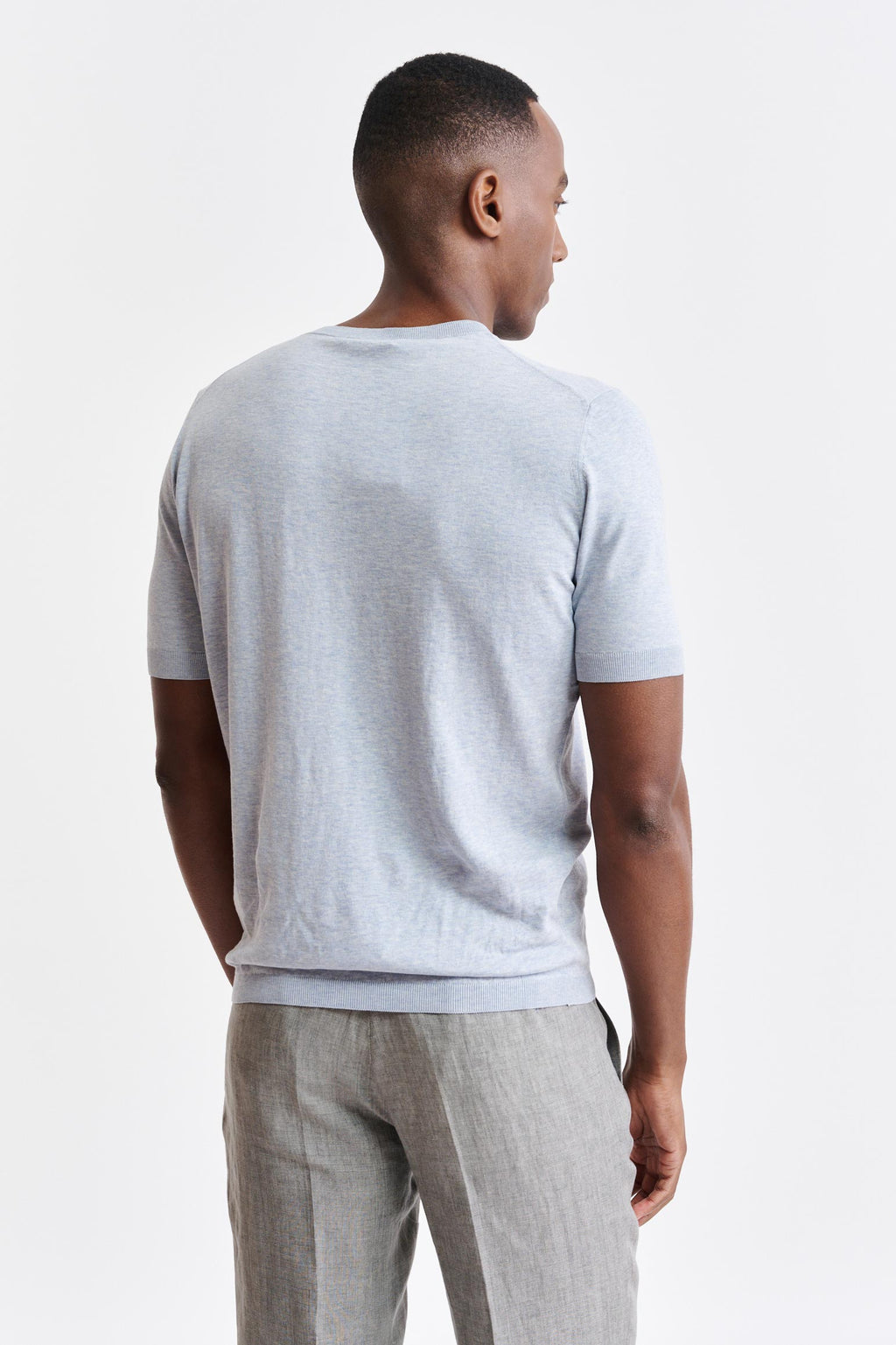 Light Blue Melange Cotton Penryn Knitted Tee — detail 3