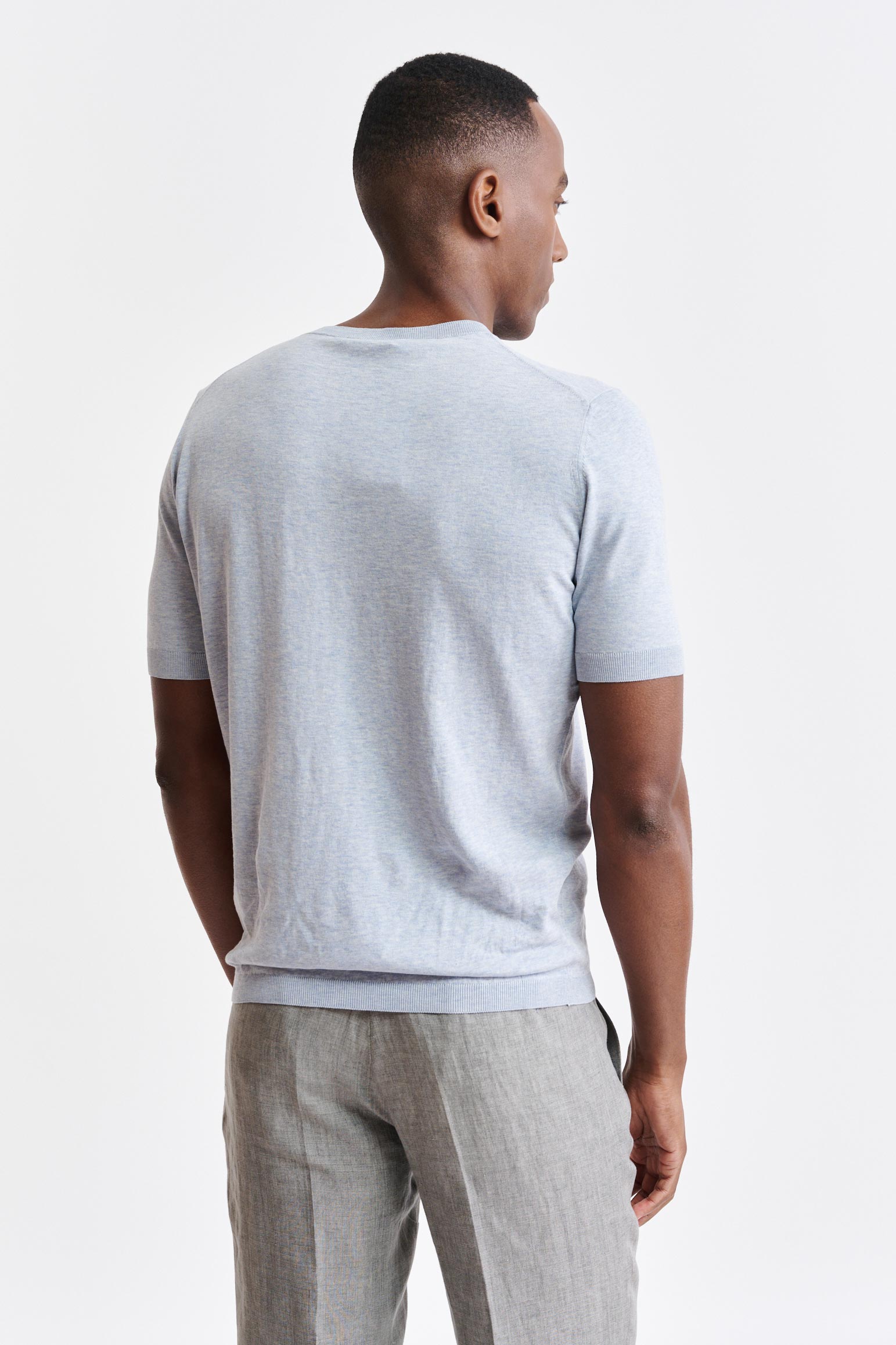 Light Blue Melange Cotton Penryn Knitted Tee — detail 3