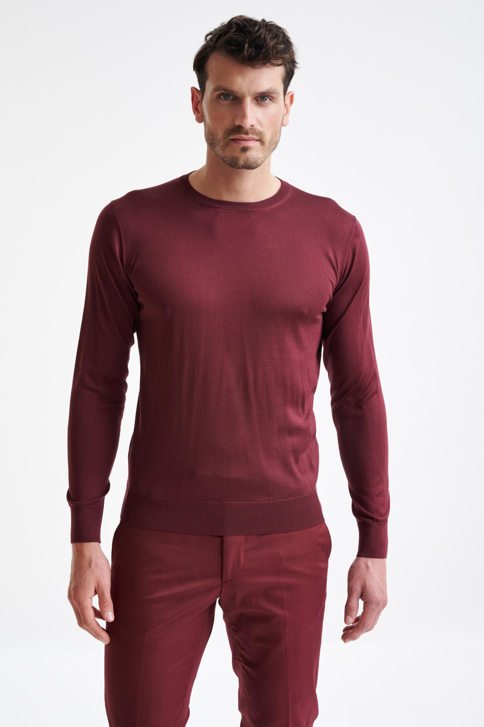 Burgundy 100% Silk Crewe Knitted Sweater