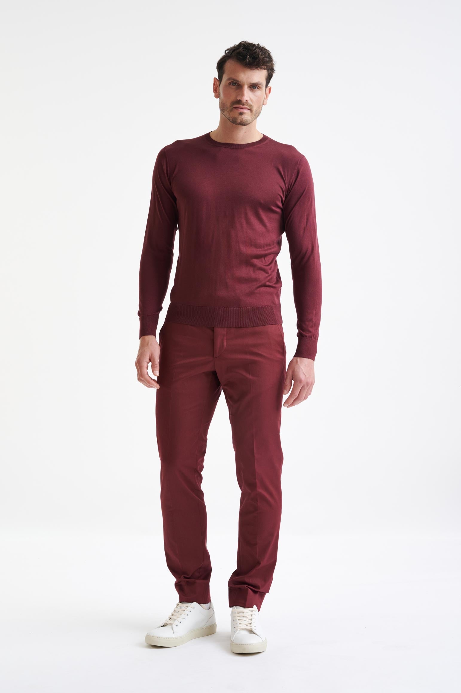 Burgundy 100% Silk Crewe Knitted Sweater — detail 2