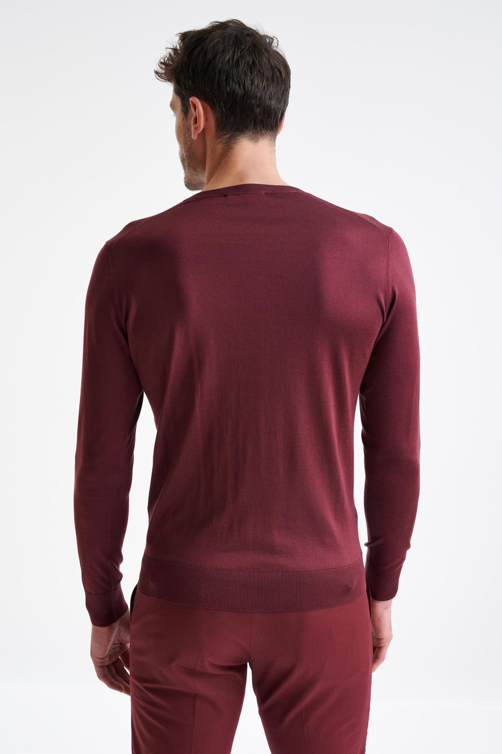 Burgundy 100% Silk Crewe Knitted Sweater — detail 3