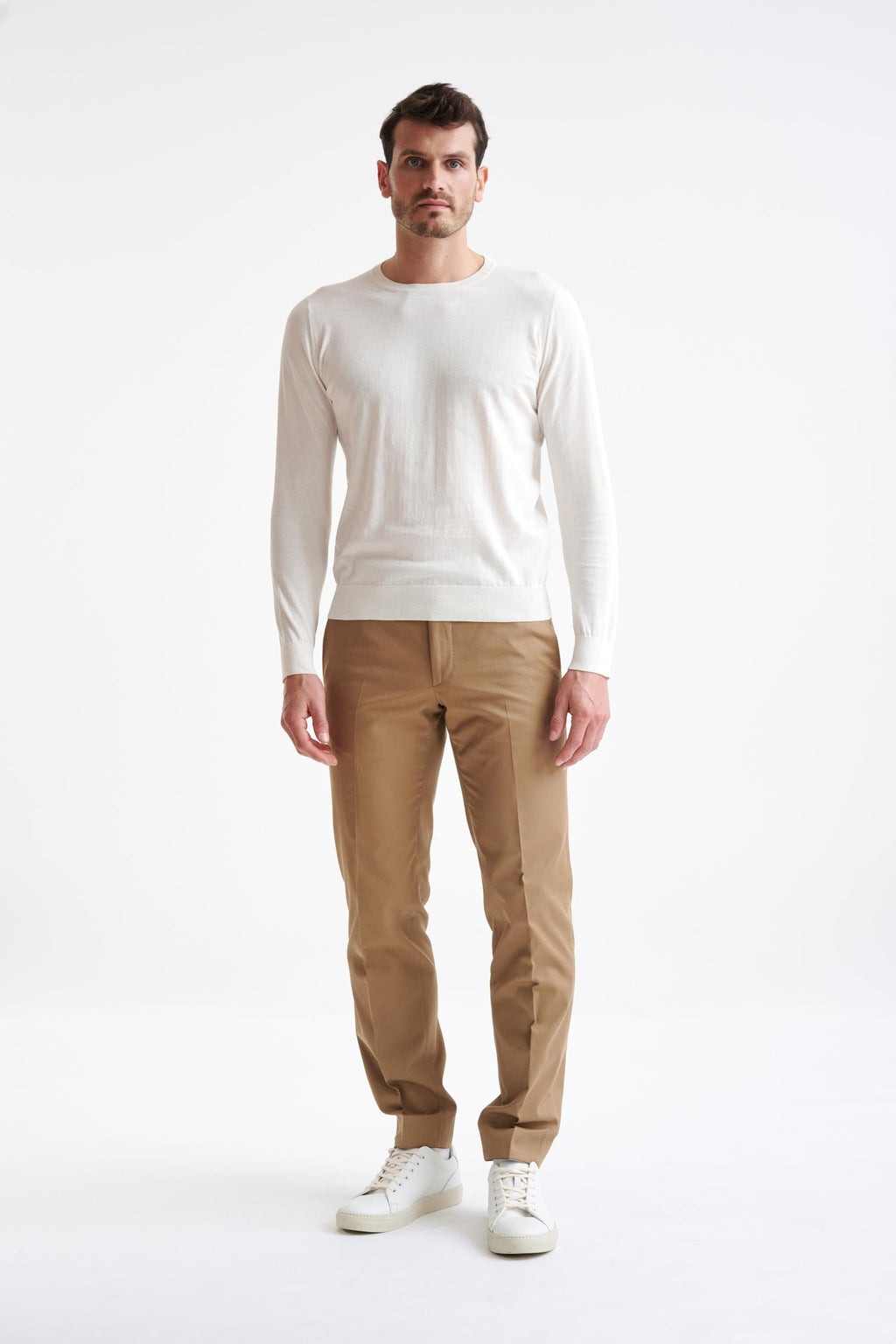 White Staple Cotton Crewe Knitted Sweater — detail 2
