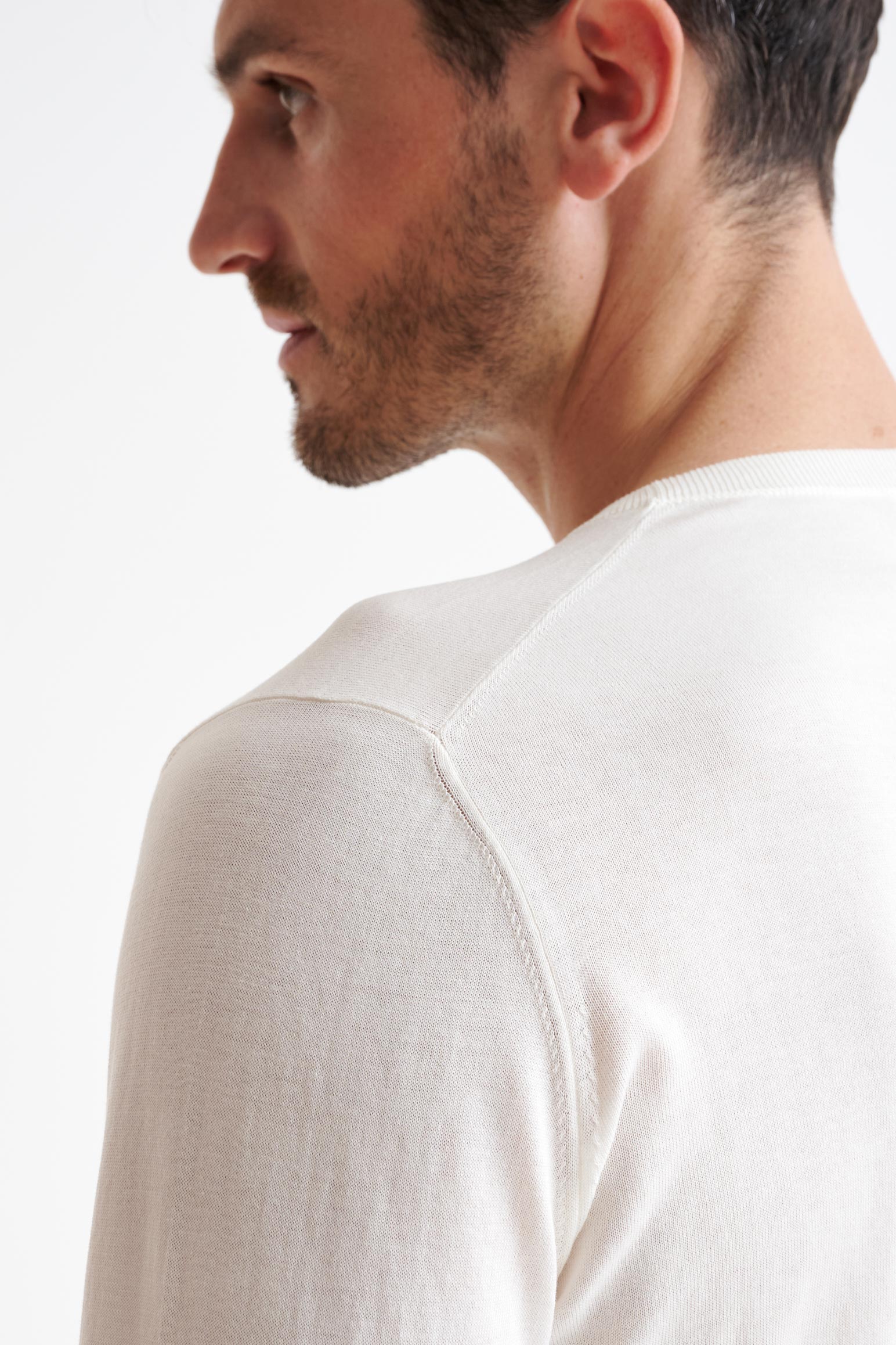 White Staple Cotton Crewe Knitted Sweater — detail 1
