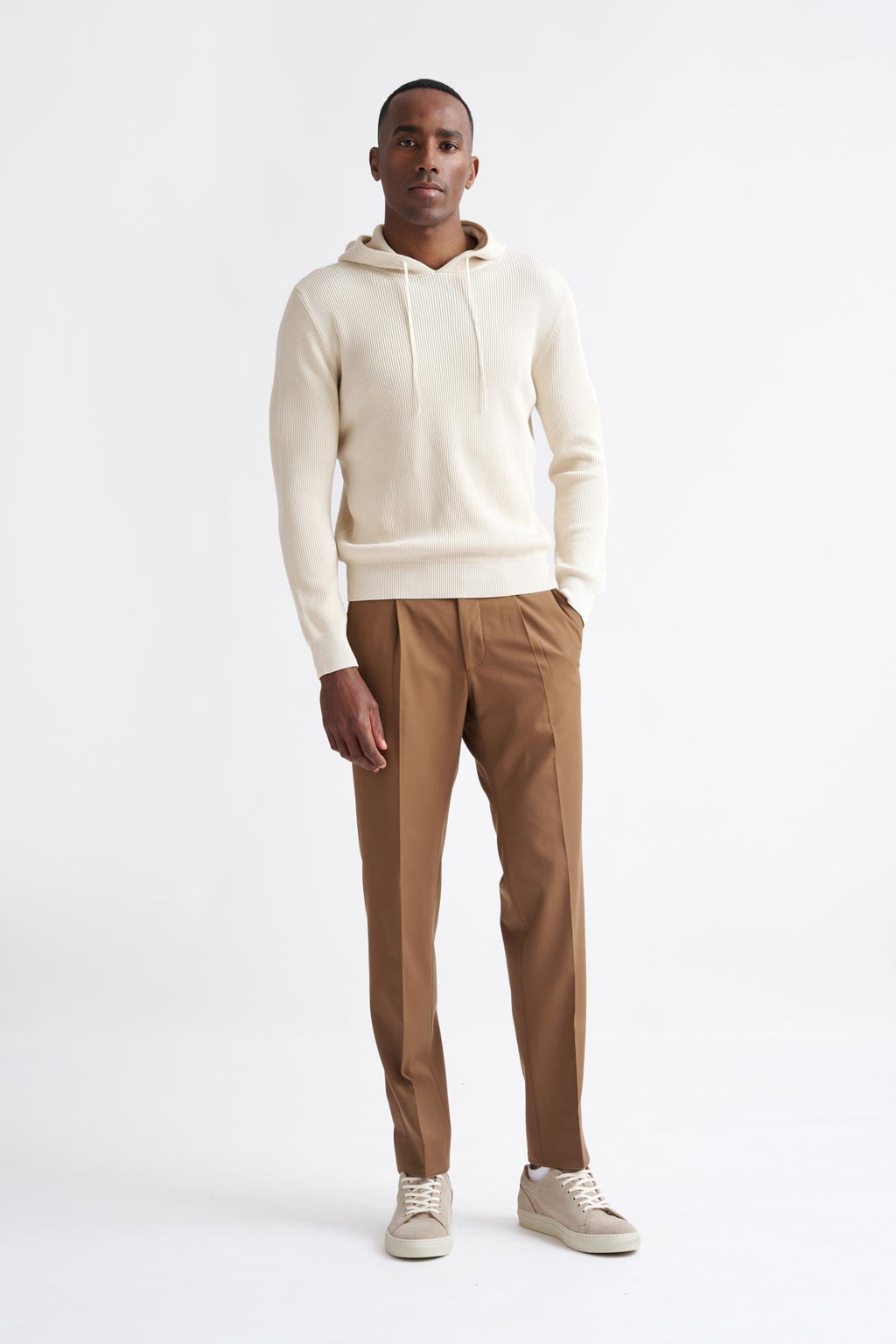 Cream 100% Cotton Rib Bangor Knitted Hoodie — detail 1