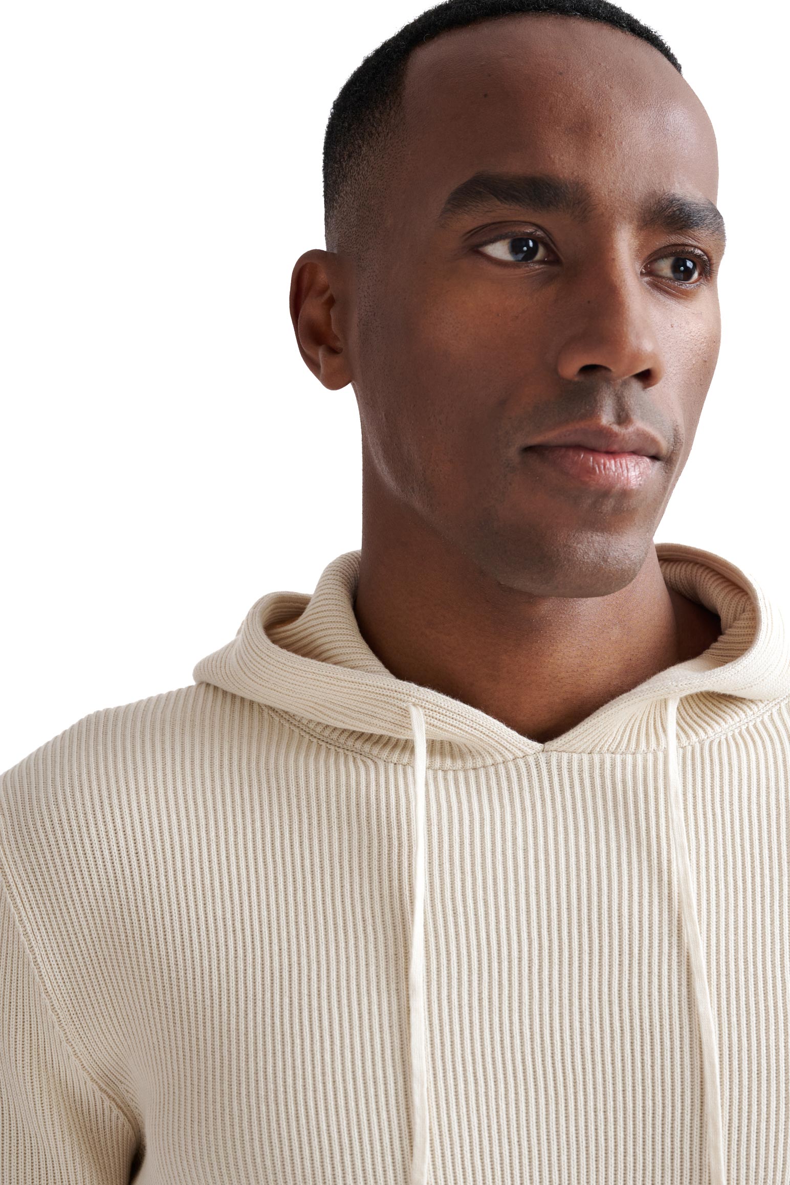 Cream 100% Cotton Rib Bangor Knitted Hoodie — detail 2
