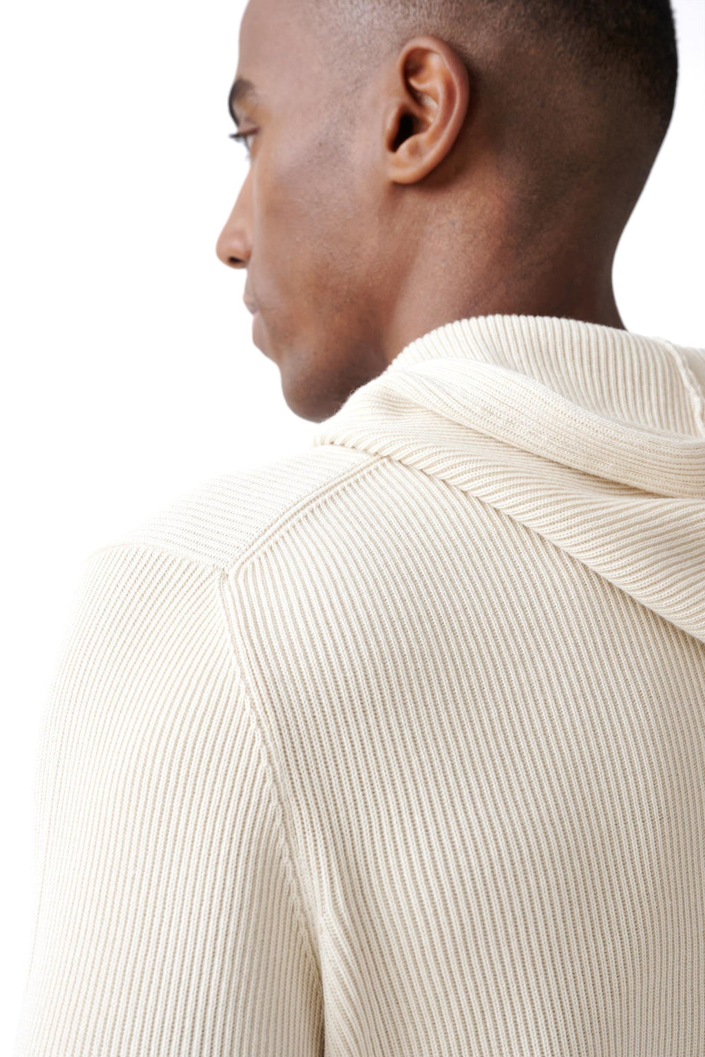 Cream 100% Cotton Rib Bangor Knitted Hoodie — detail 3
