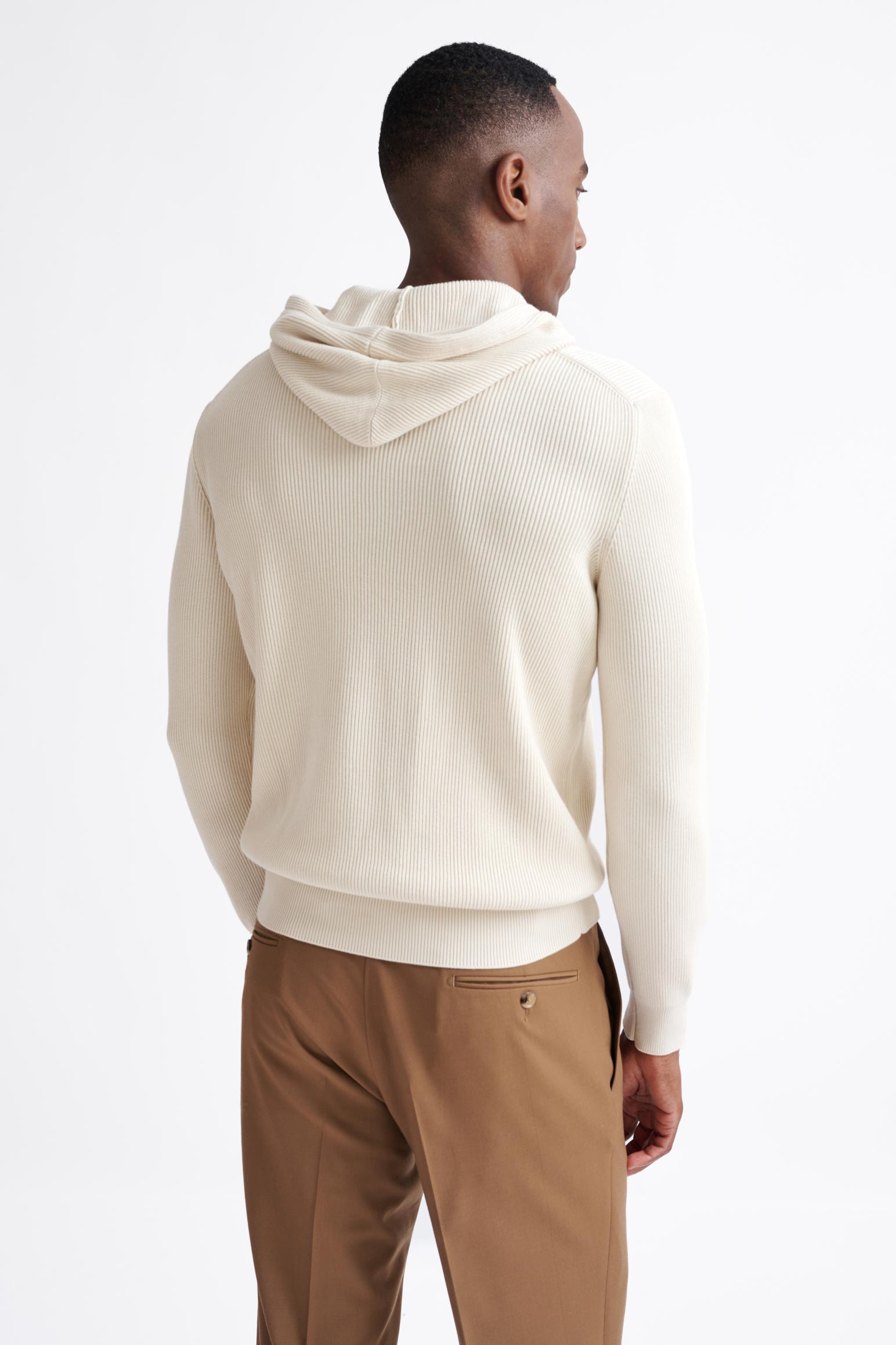 Cream 100% Cotton Rib Bangor Knitted Hoodie — detail 4
