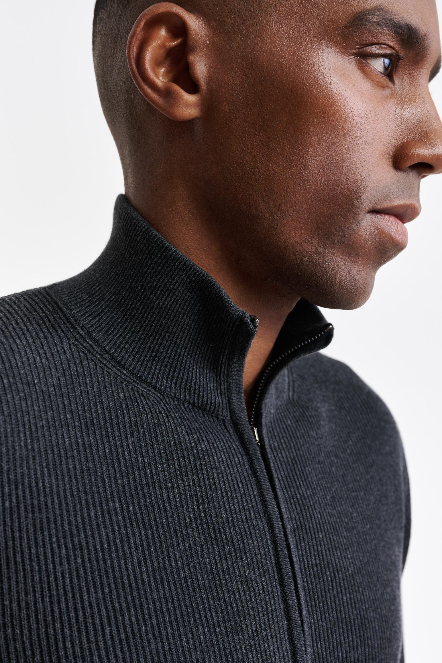 Grey Melange Cotton Exford FullZip Knitted Sweater — detail 2