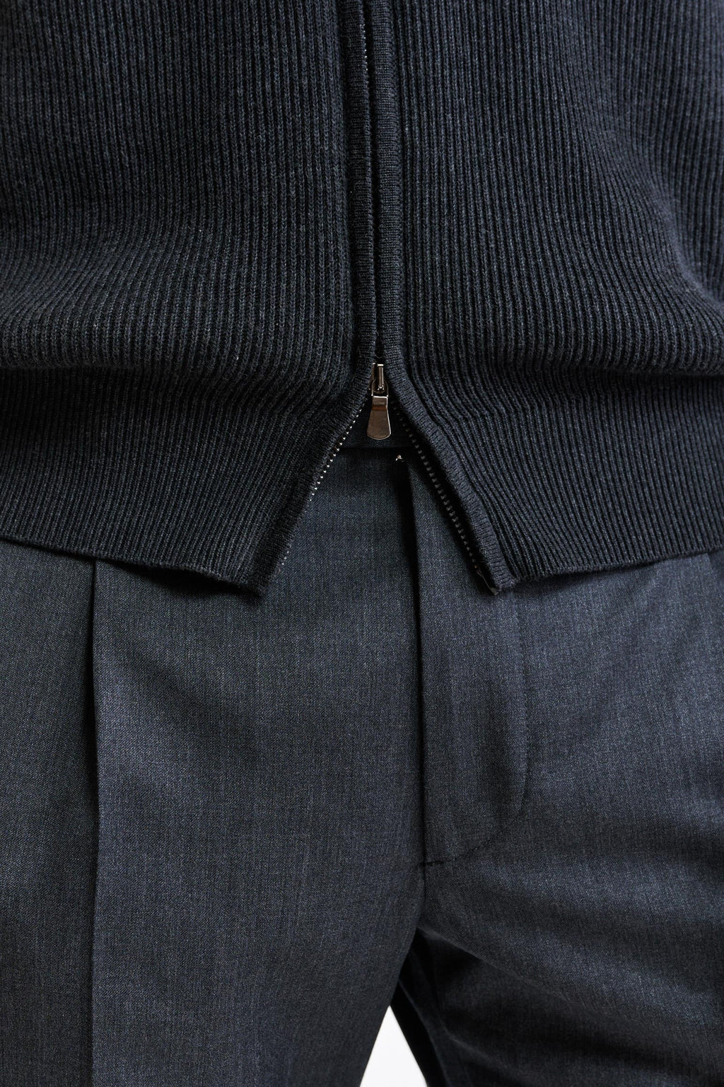 Grey Melange Cotton Exford FullZip Knitted Sweater — detail 4