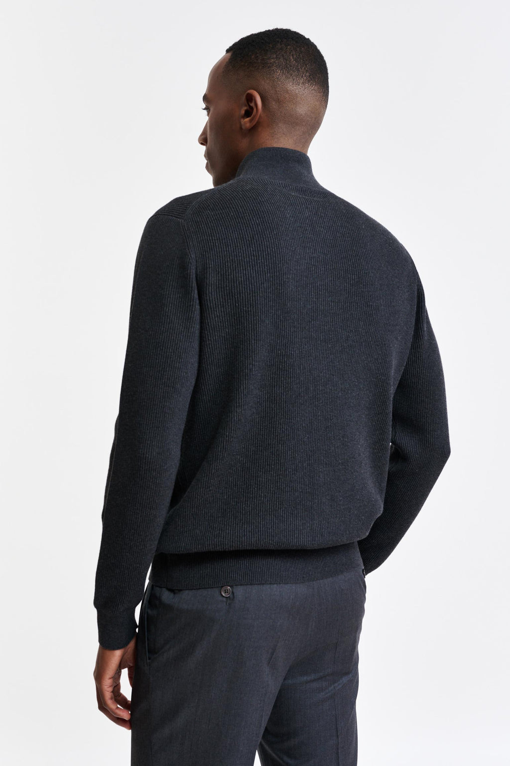 Grey Melange Cotton Exford FullZip Knitted Sweater — detail 5