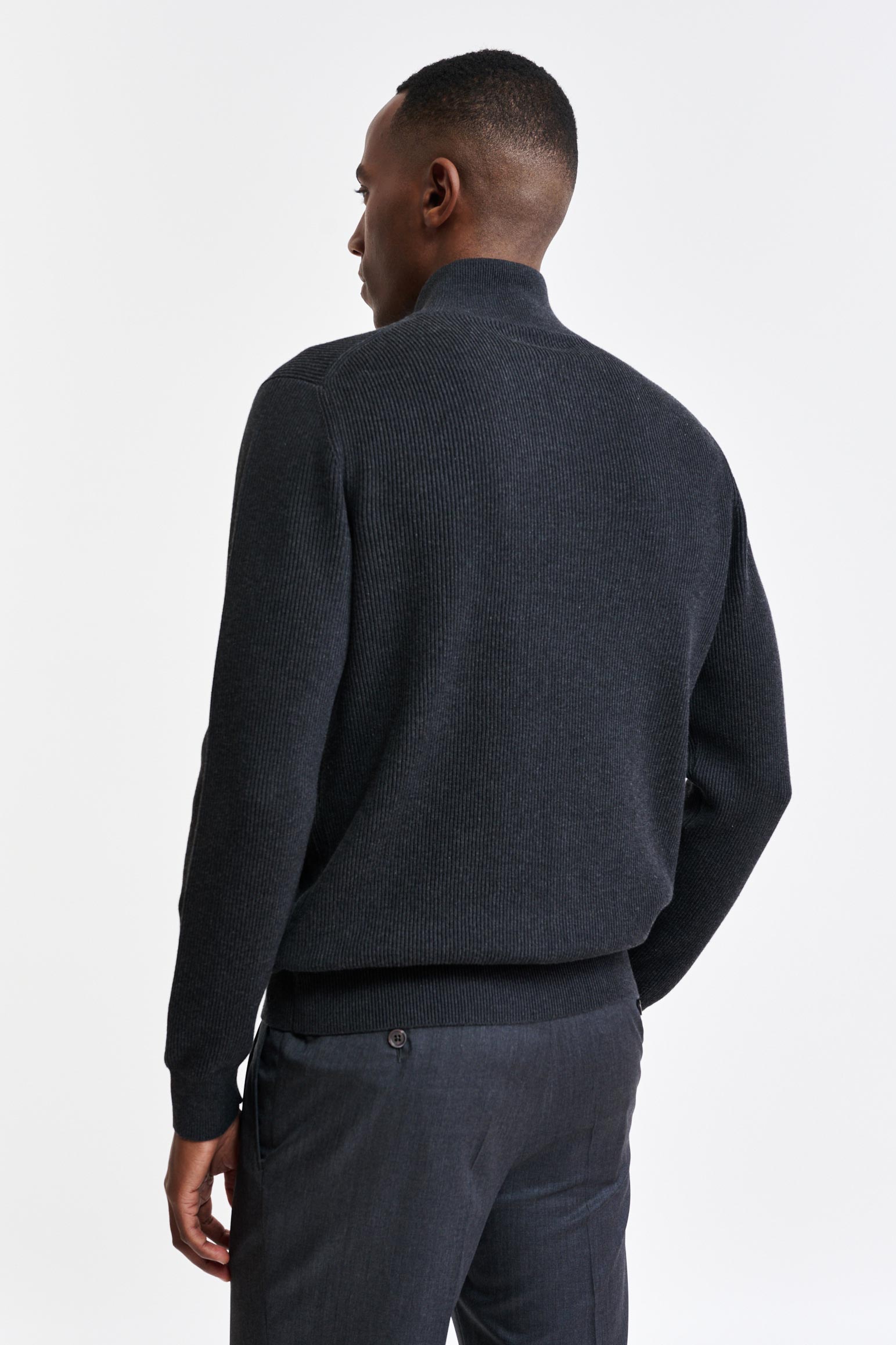 Grey Melange Cotton Exford FullZip Knitted Sweater — detail 5